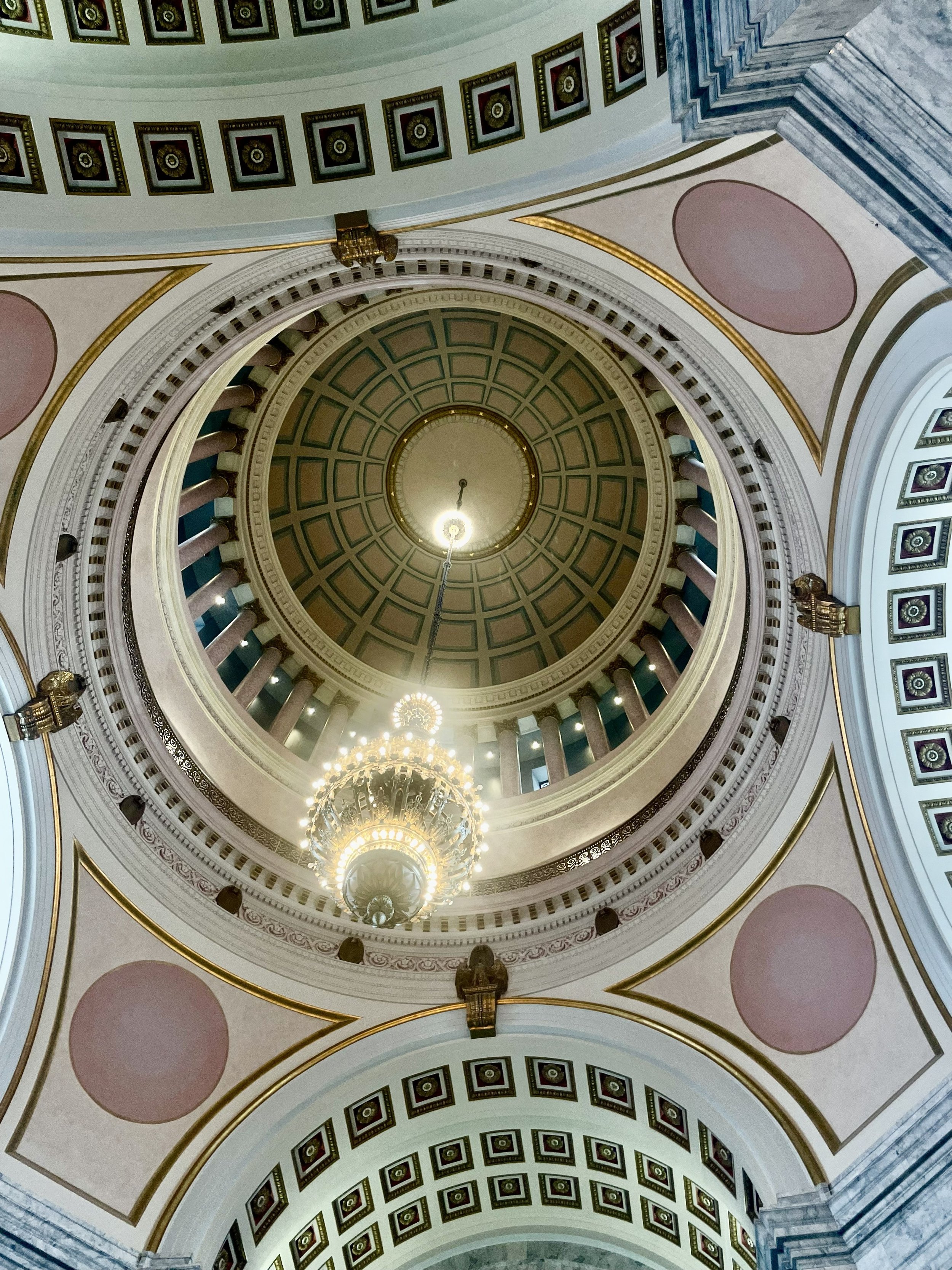 Washington State Capitol rotunda with stunning architectural columns and marble from Alaska