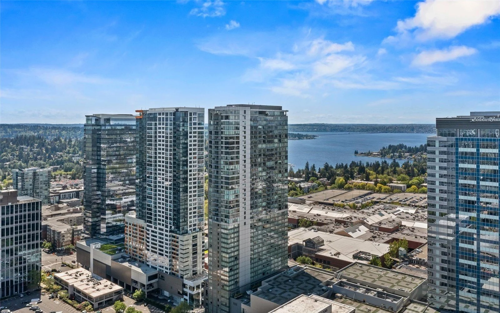 Aerial view of One Lincoln Tower and Downtown Bellevue skyline