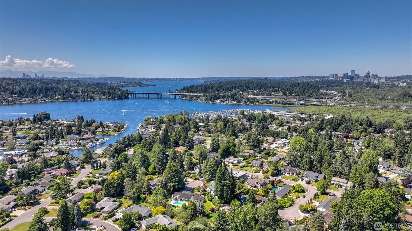 Aerial view of Lake Washington from southeast Bellevue, showing the Keys neighborhood canal network.jpg