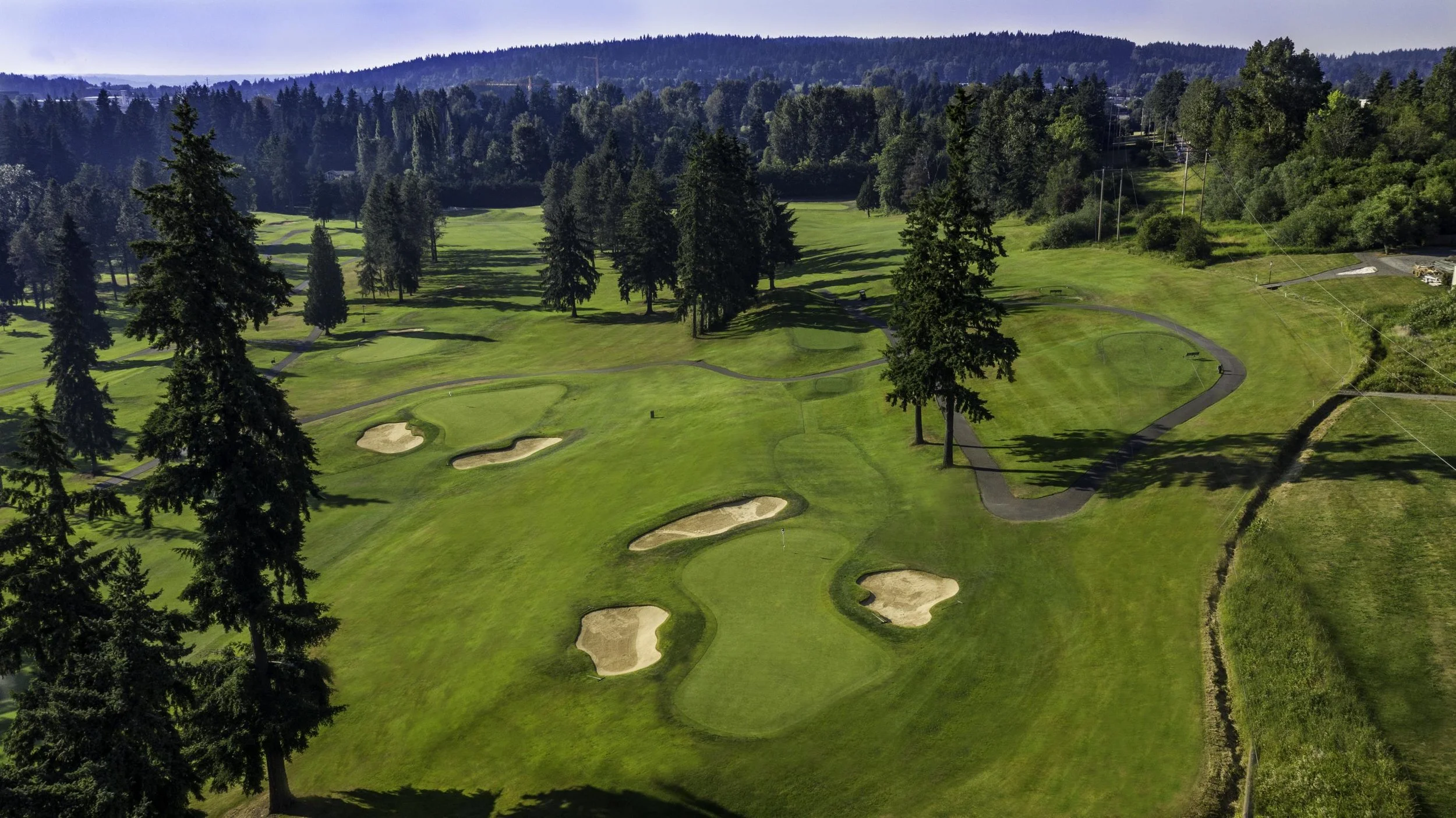 Enatai neighborhood South Bellevue aerial view luxury homes near Glendale Golf and Country Club