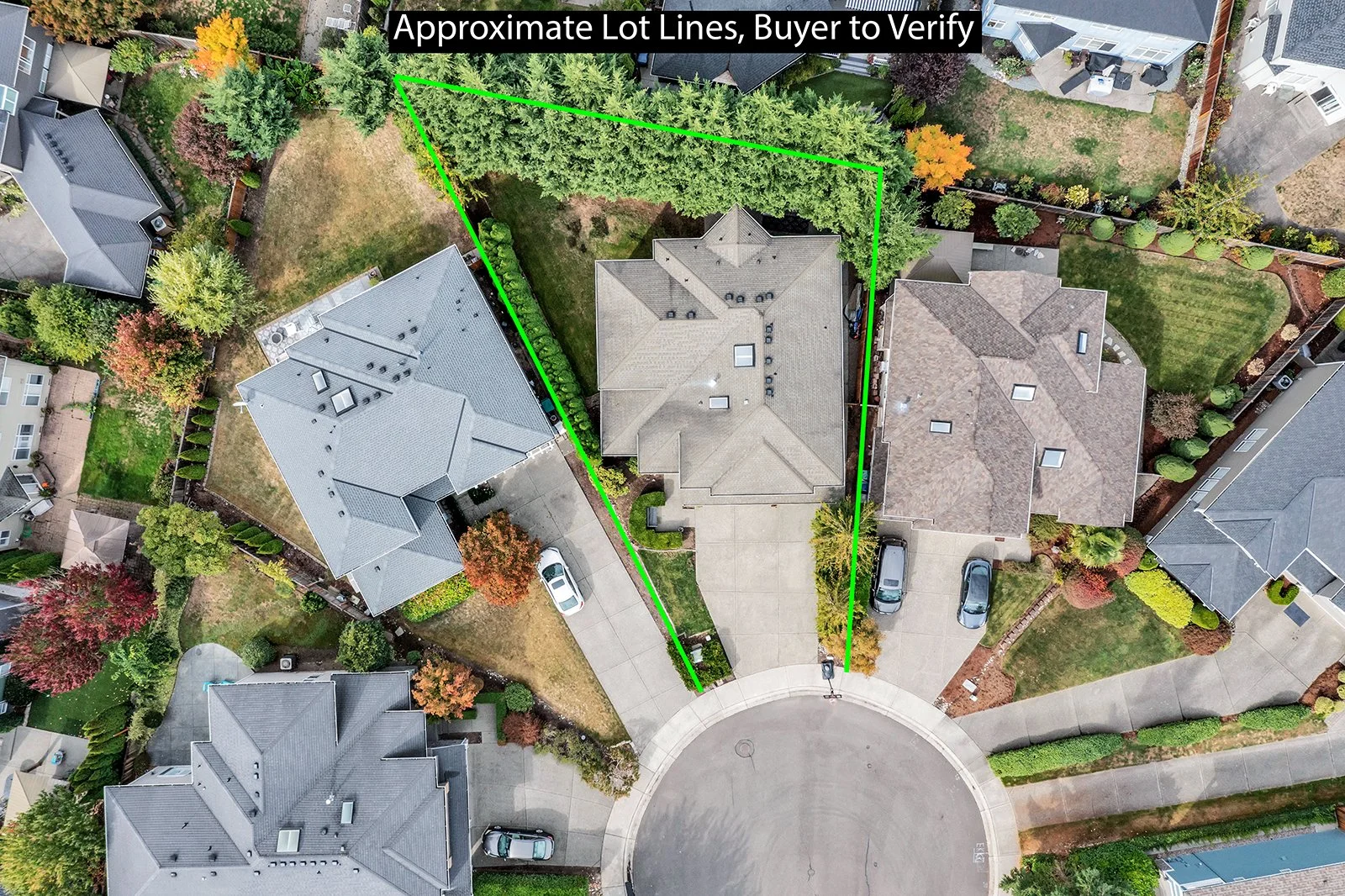 Aerial lot lines — 7,405 SF lot 3208 175th St SE Bothell WA 98012