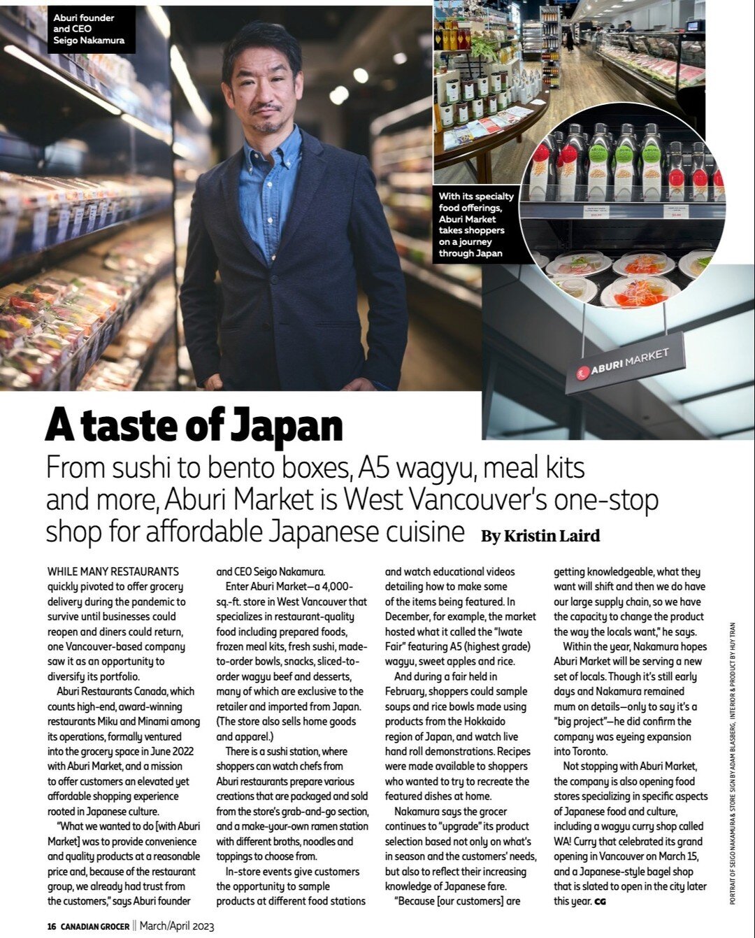 Thank you, @canadiangrocer, for the wonderful feature article. We appreciate your support and are excited to see our store and our CEO &amp; Founder Seigo Nakamura's message shared with your readers.

We strive to continue to provide a taste of Japan