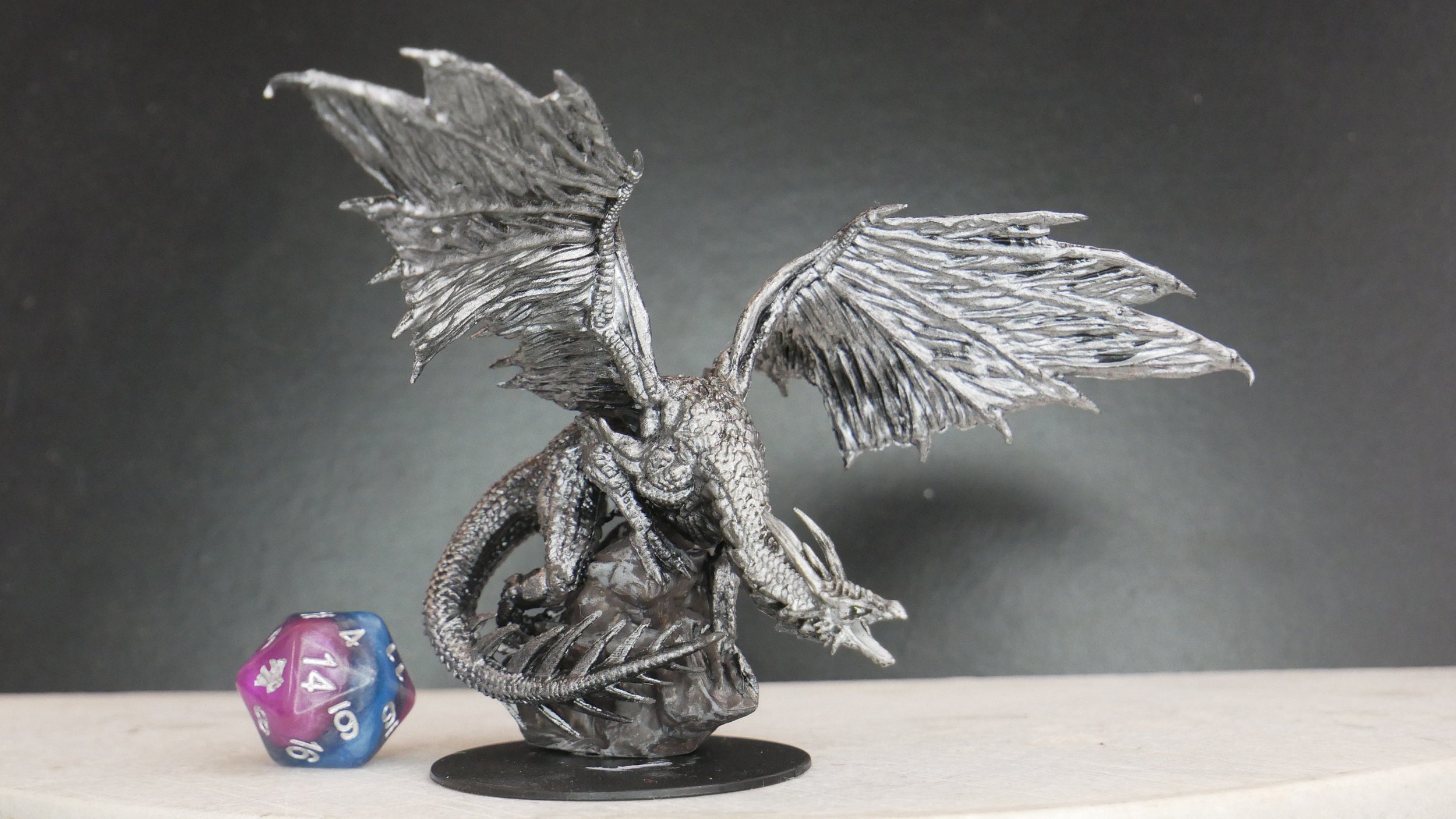 Custom-painted Silver Young Adult Dragon Miniature (Medium)  | TTRPG | Mini | DND | RPG
