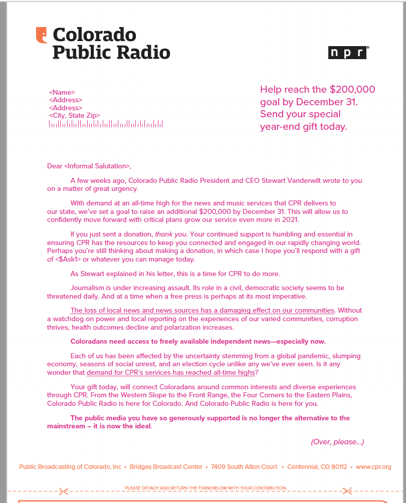 Follow-up Appeal, Calendar Year-end