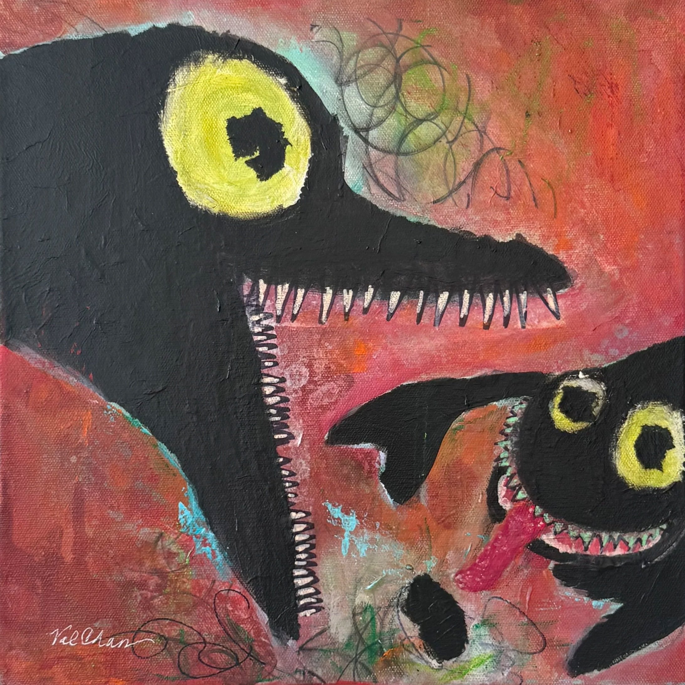 Eater Gets Ate  12”x12”  Mixed Media