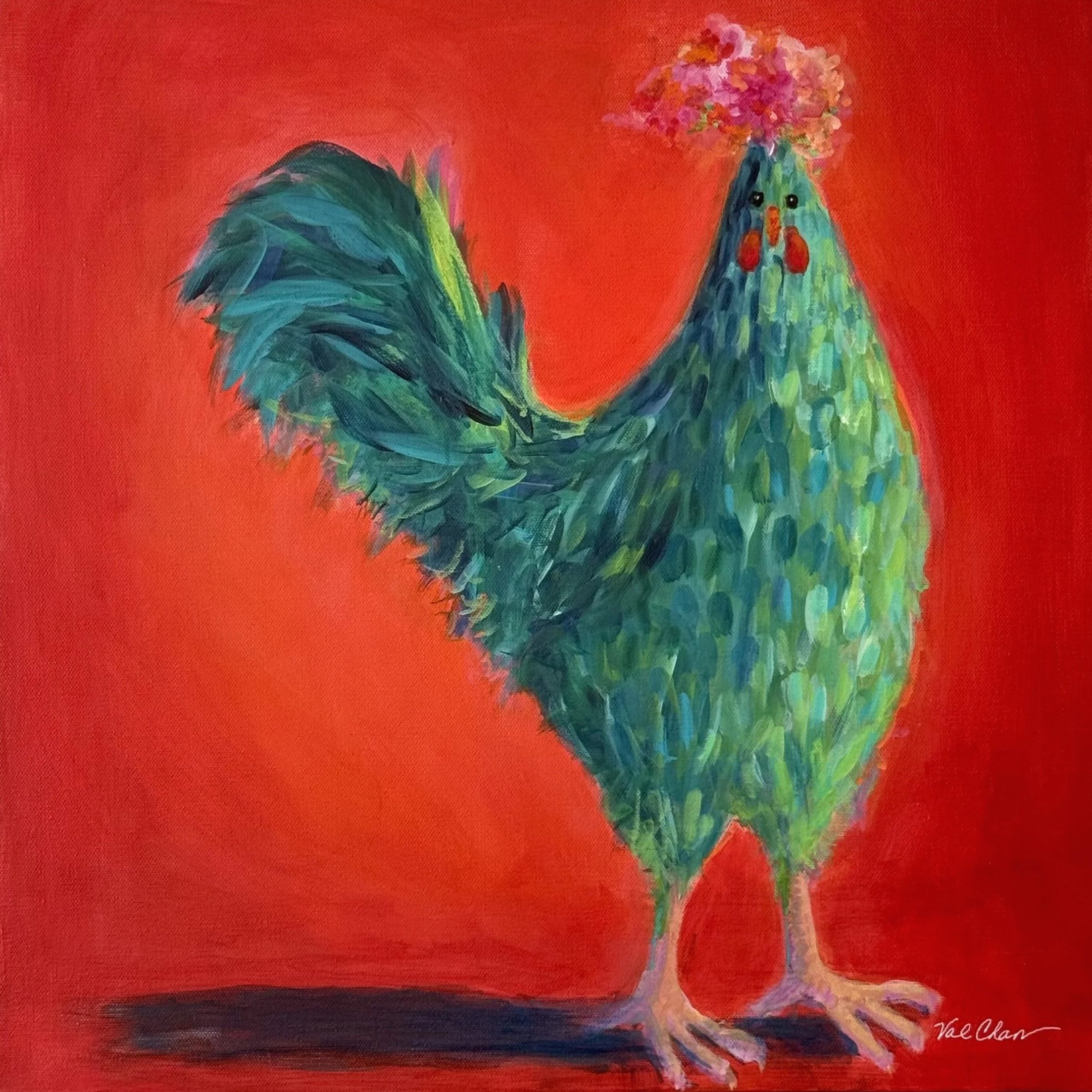 Rooster on Red 20”x20” Acrylic