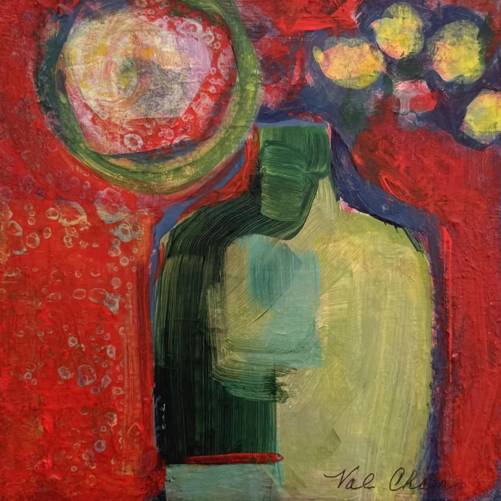 Craspedia in Green Vase 6”x6” Mixed.Media