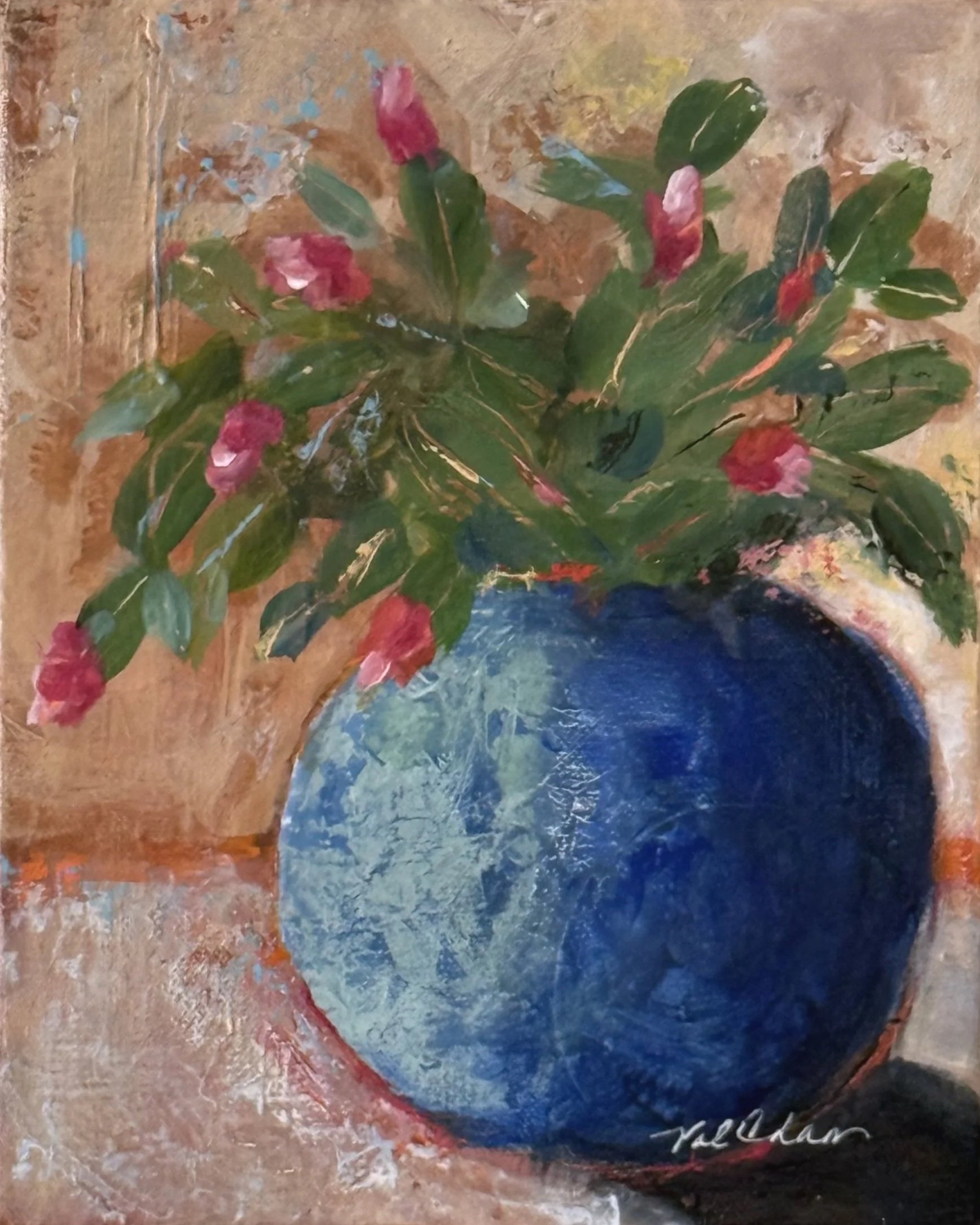 Christmas Cactus 8”x10” Mixed Media