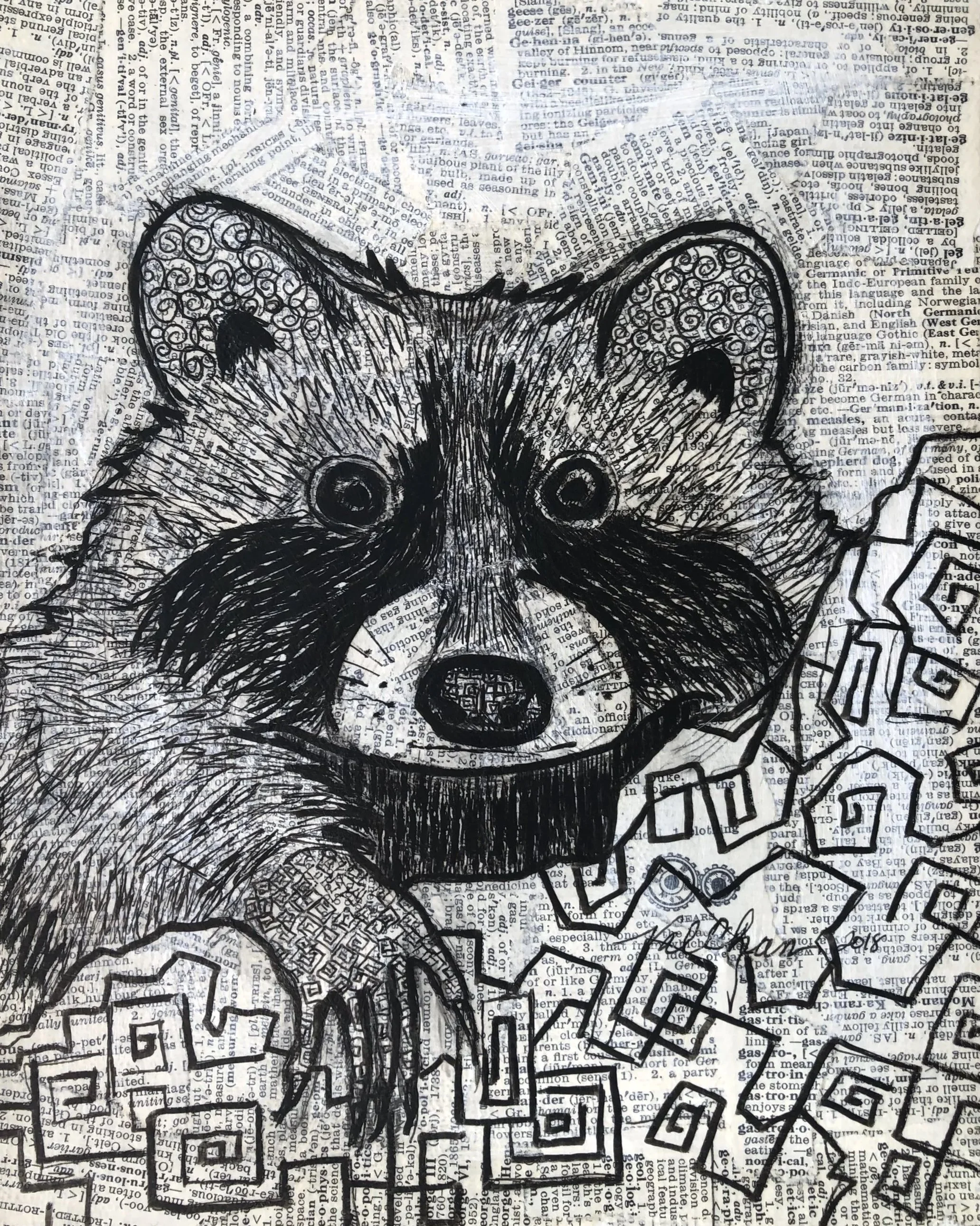 The Woodland Set: Raccoon 8”x10” Mixed Media