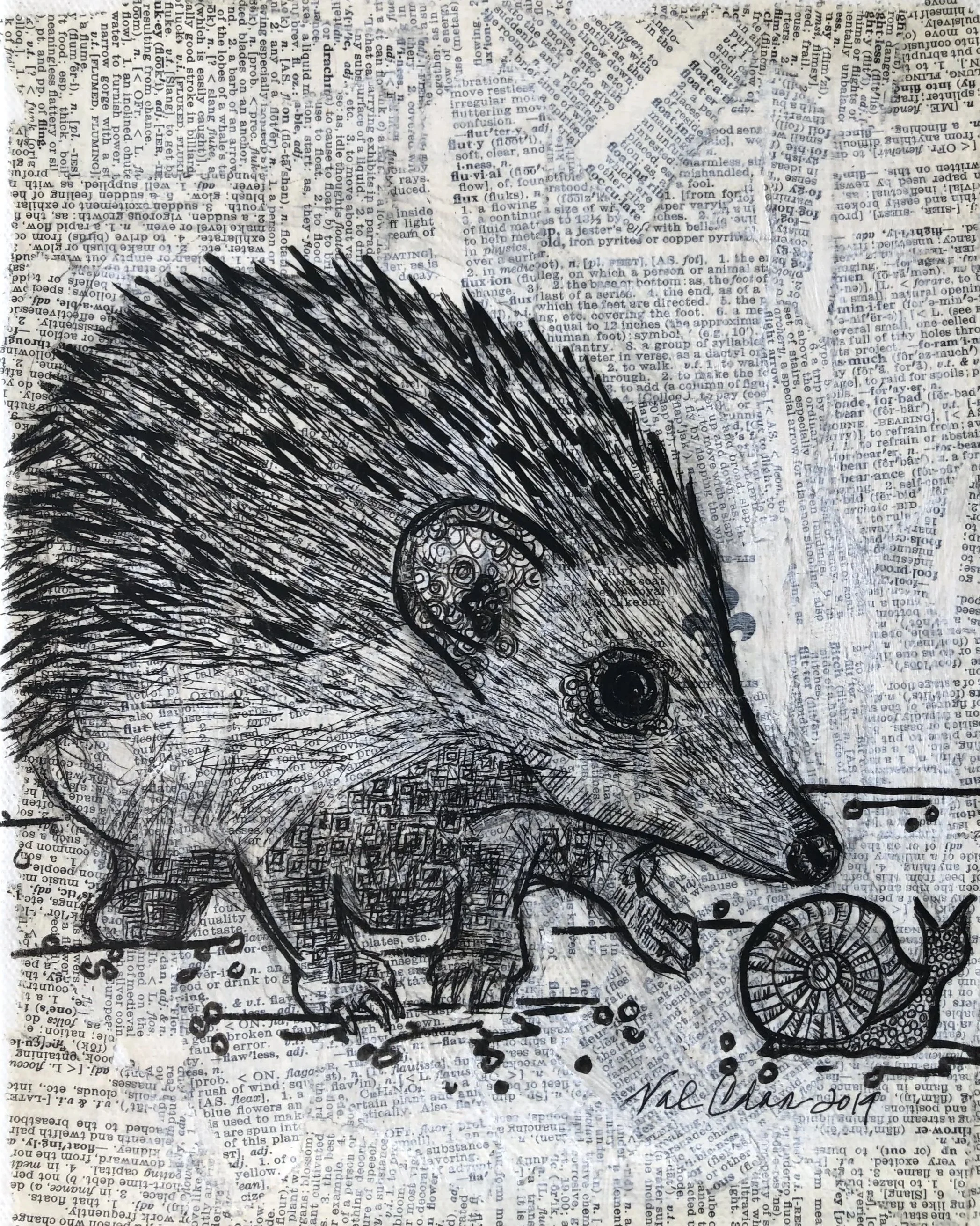 The Woodland Set: Hedgehog 8”x10” Mixed Media
