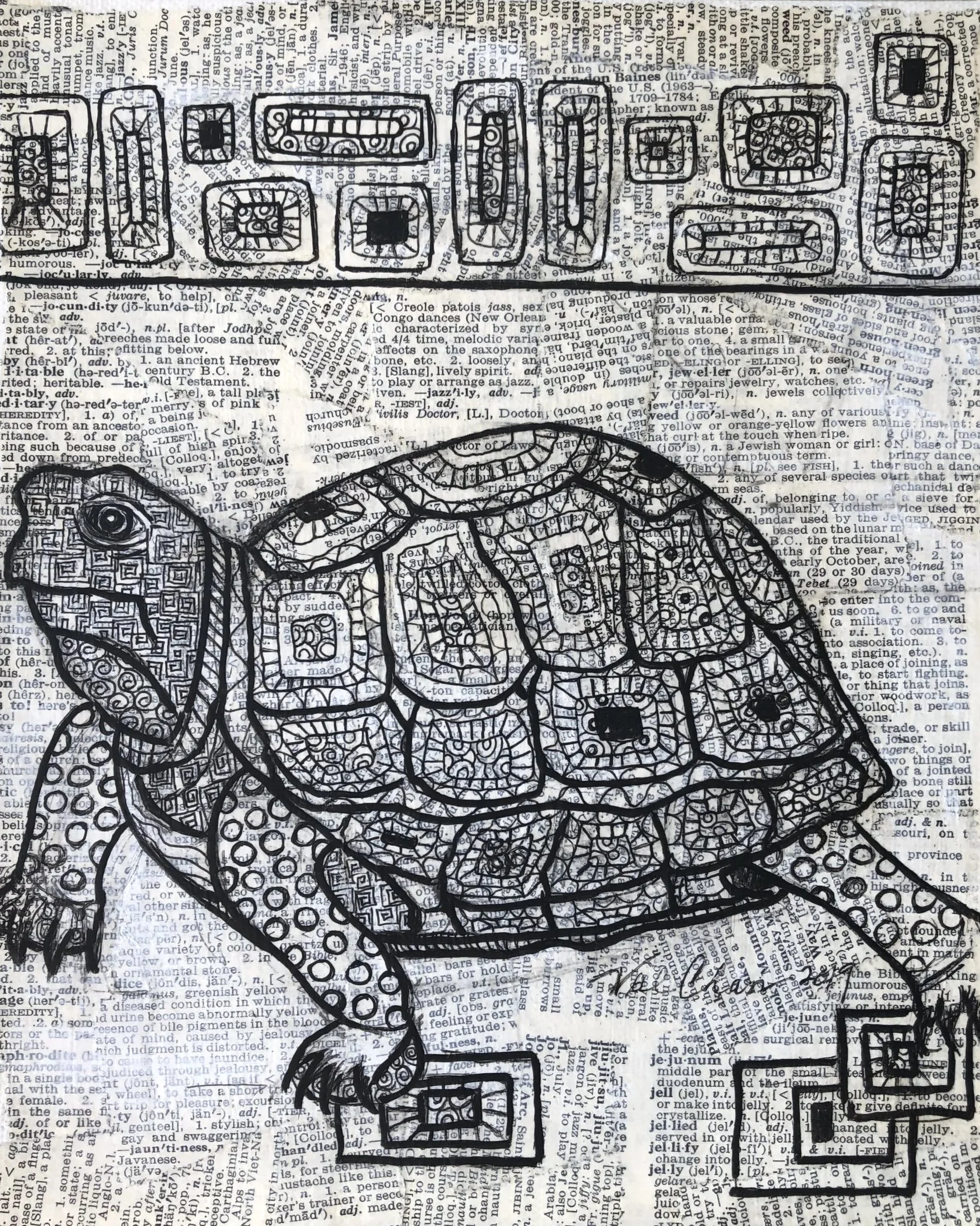 The Woodland Set; Box Turtle 8”x10” Mixed Media