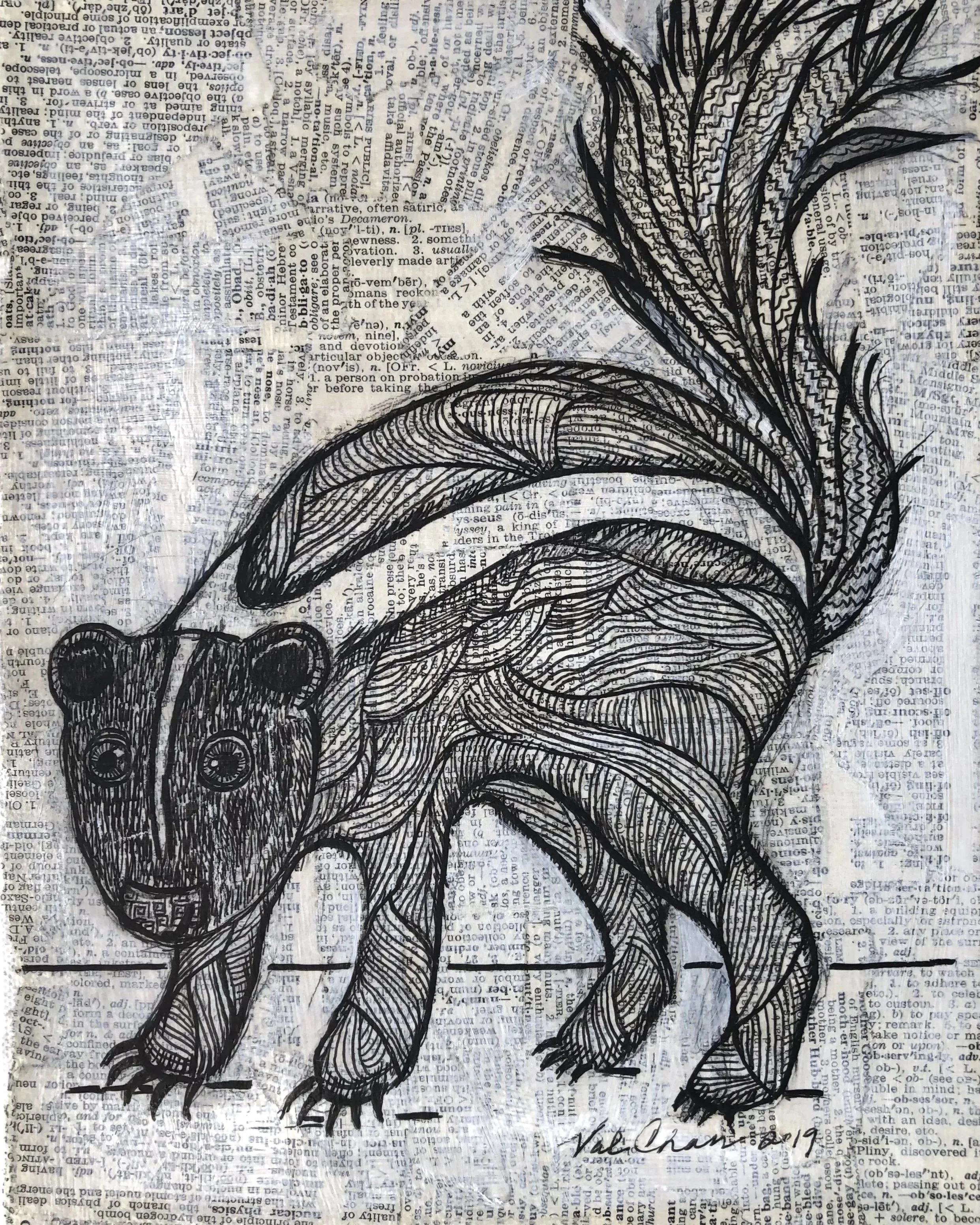 The Woodland Set: Skunk 8”x10” Mixed Media