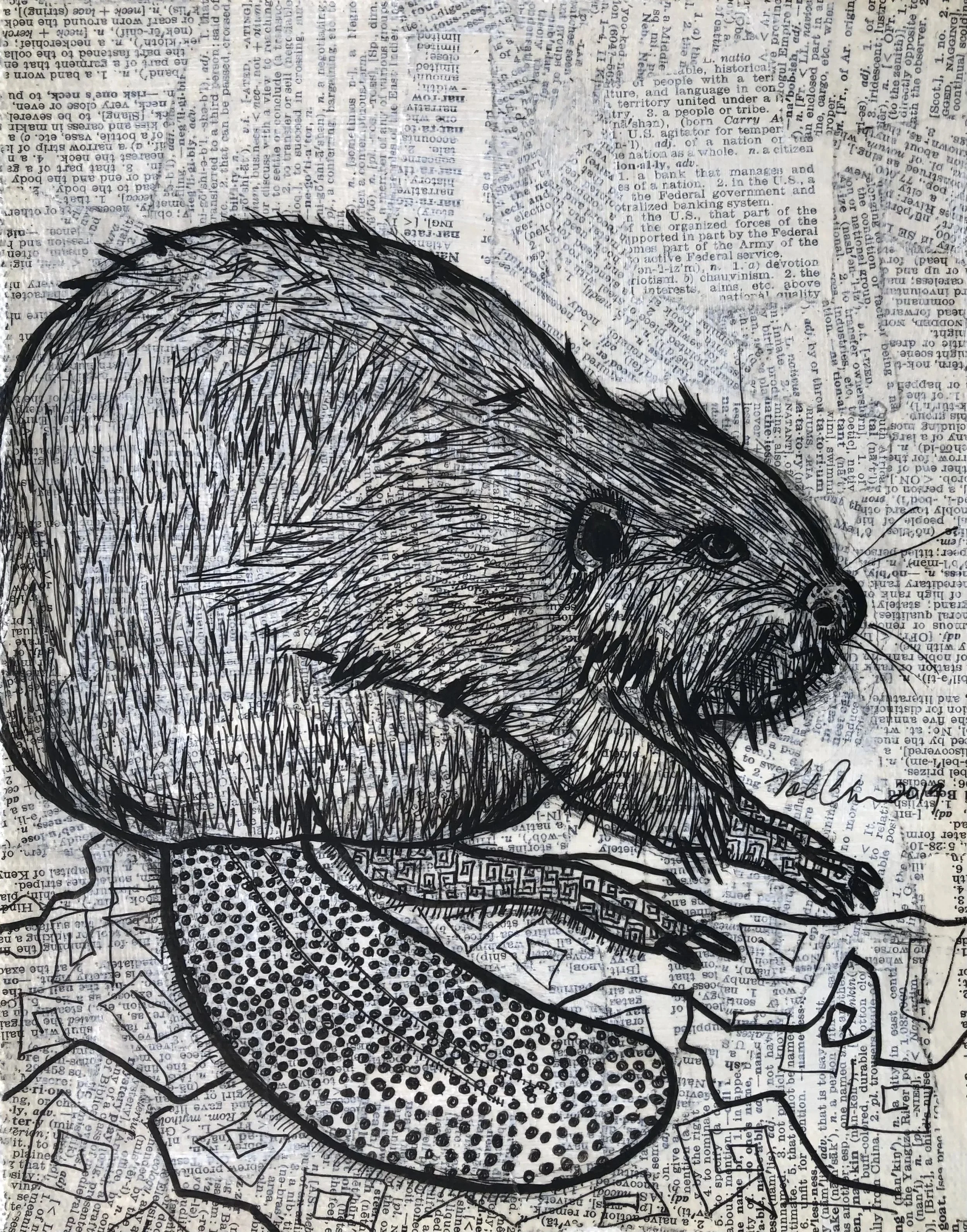 The Woodland Set: Beaver 8”x10” Mixed Media