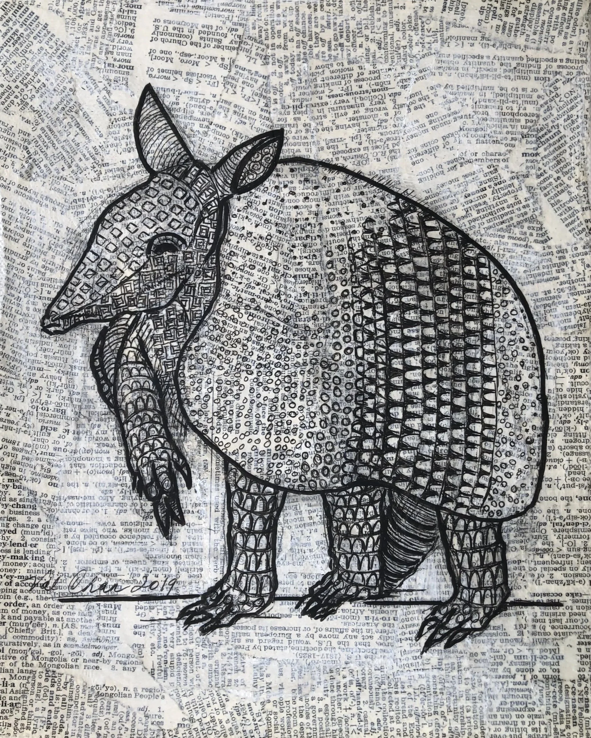 The Jungle Set: Armadillo 8”x10” Mixed Media