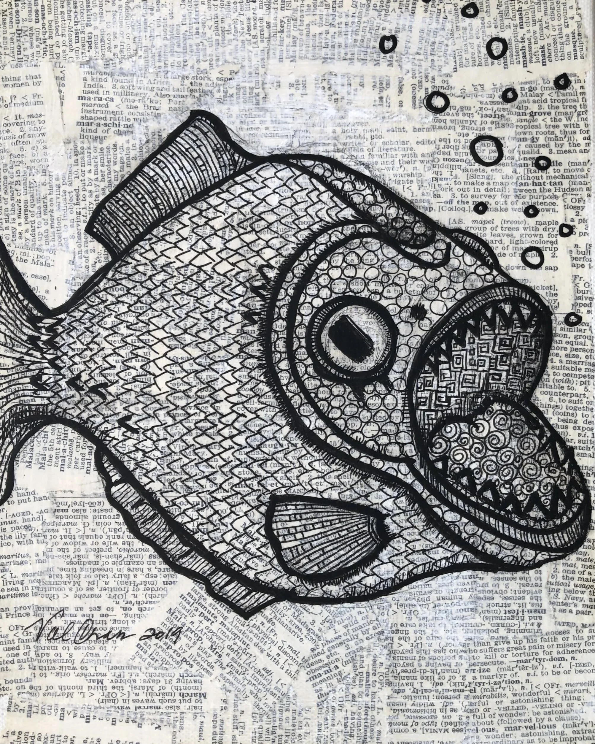 The Jungle Set: Piranha 8”x10” Mixed Media