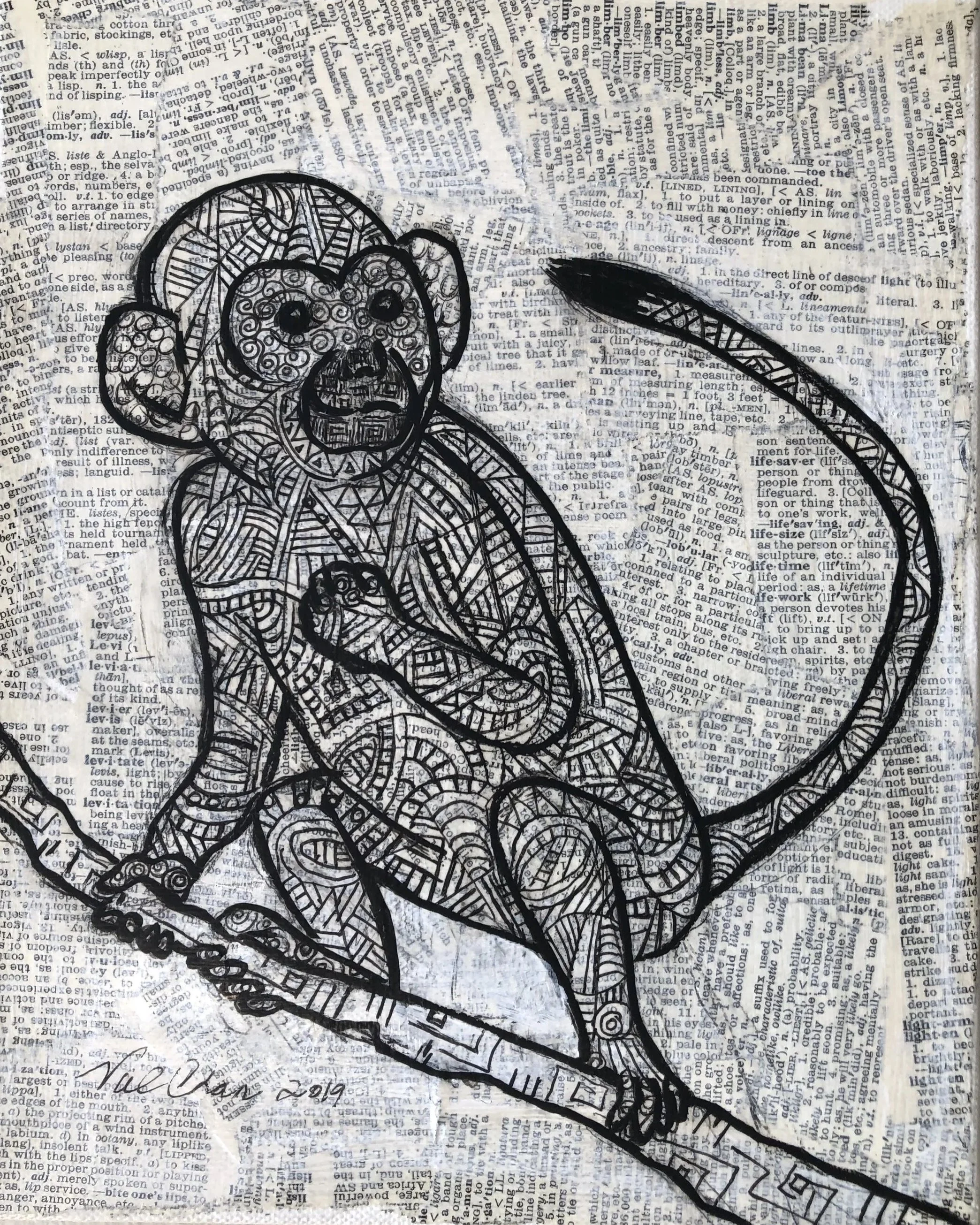 The Jungle Set: Squirrel Monkey 8”x10” Mixed Media