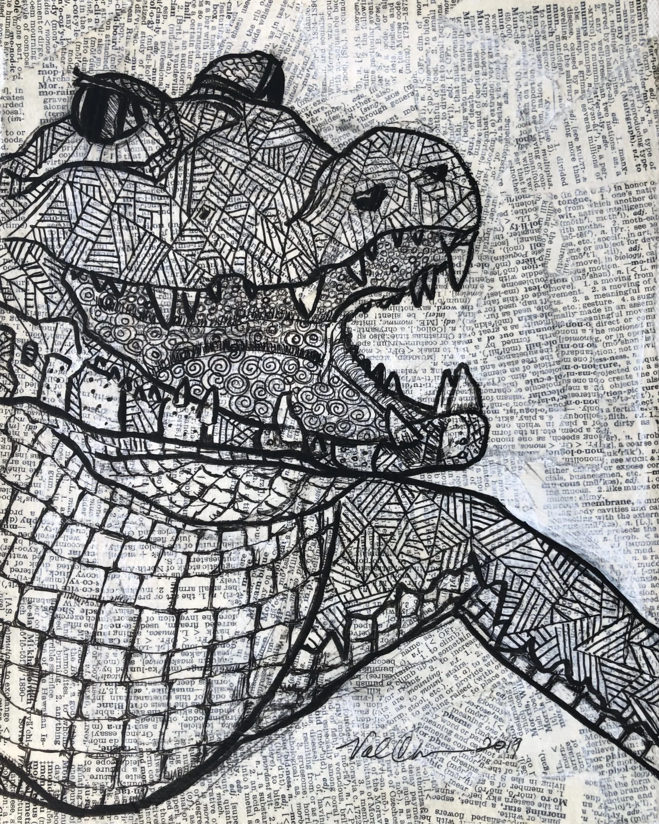 The Jungle Set: Caiman 8”x10” Mixed Media