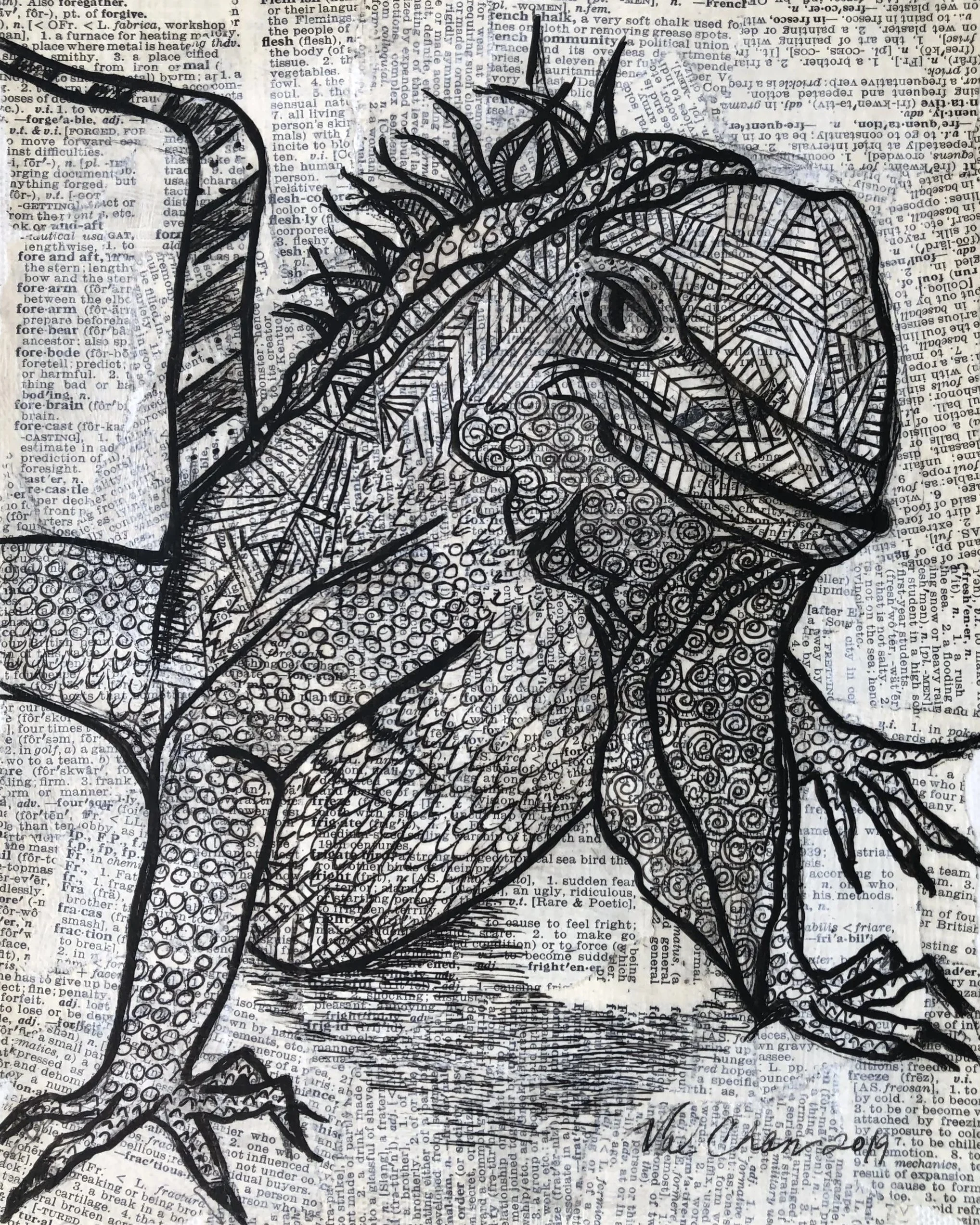 The Jungle Set: Iguana 8”x10” Mixed Media