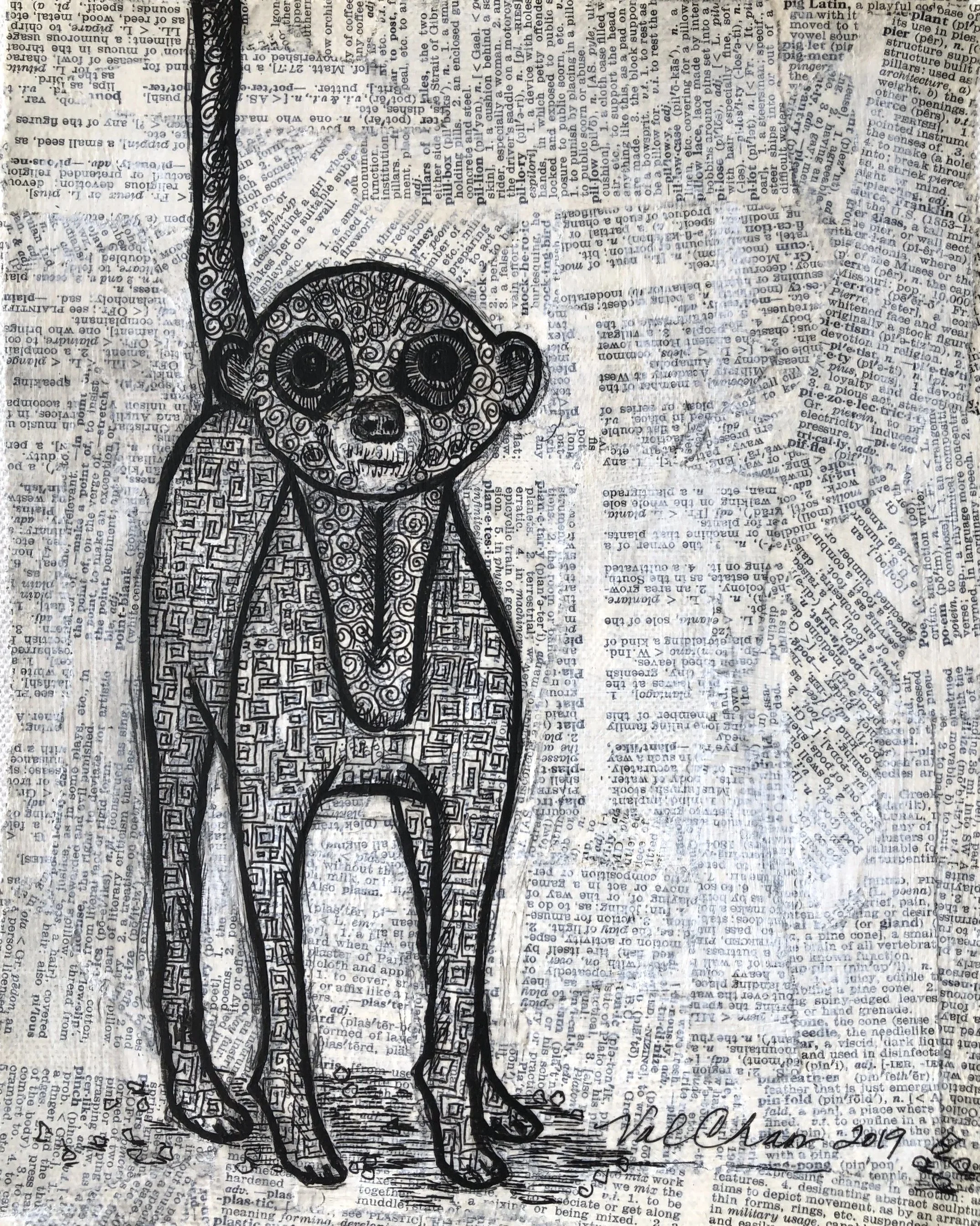 The Savanna Set: Lemur 8”x10” Mixed Media