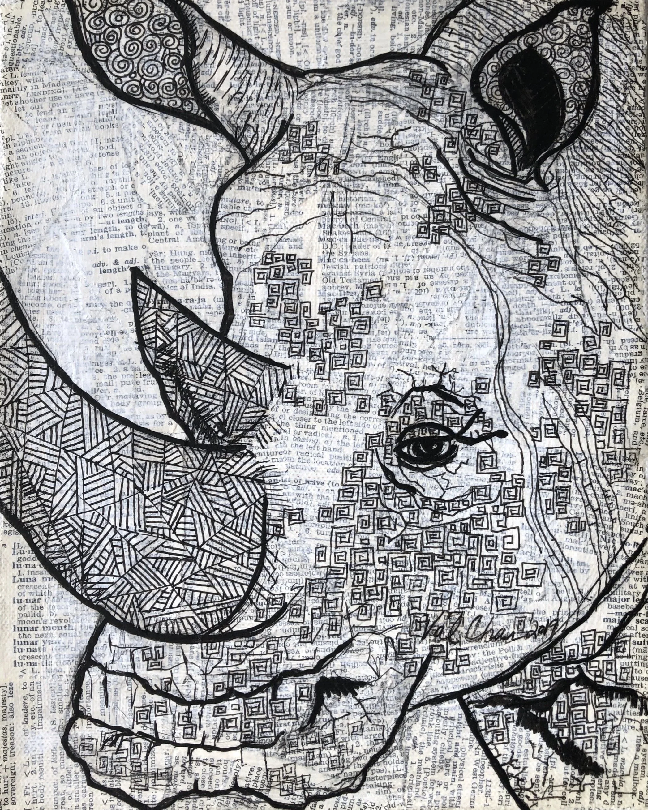 The Savanna Set: Rhino 8”x10” Mixed Media
