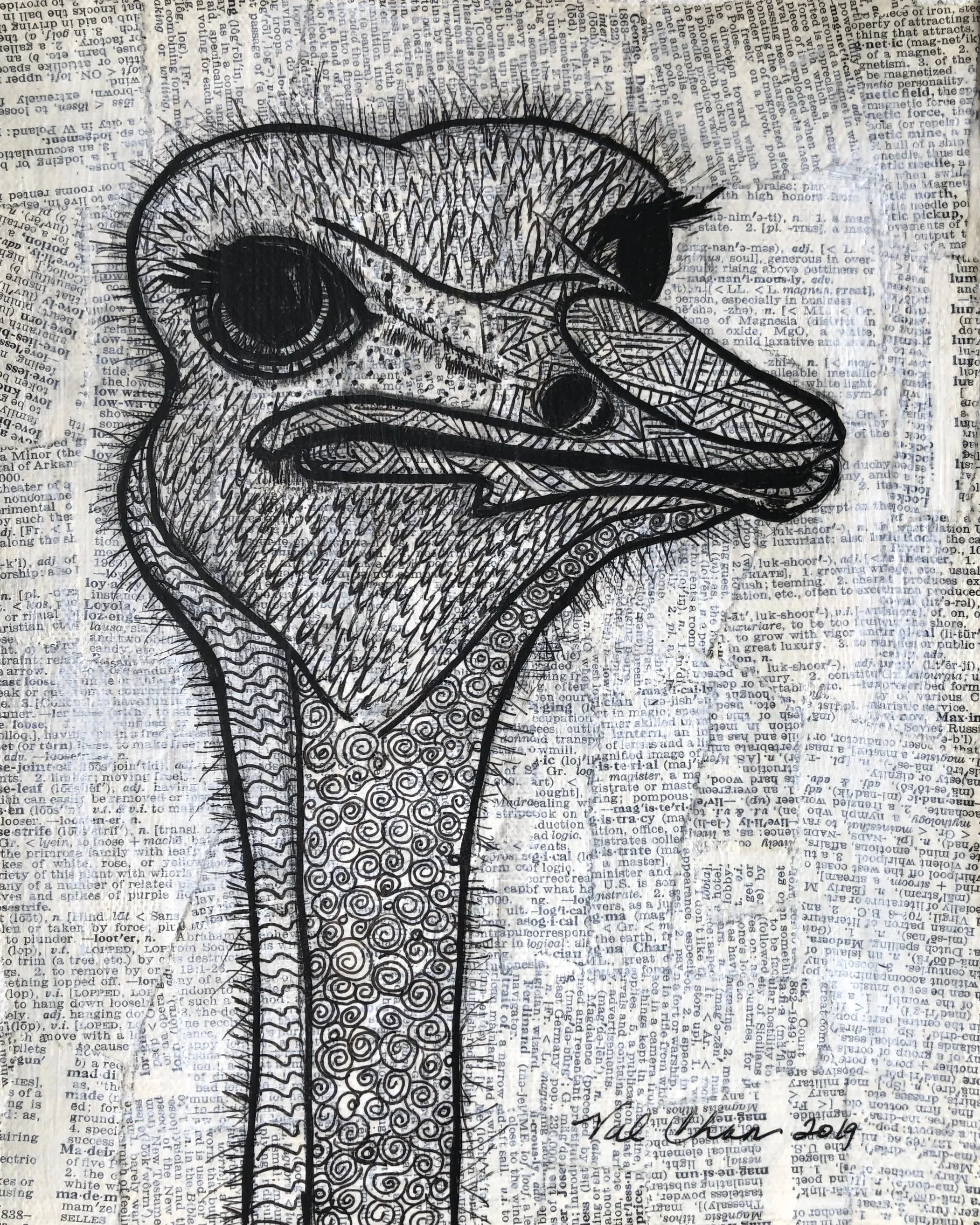 The Savanna Set: Ostrich 8”x10” Mixed Media