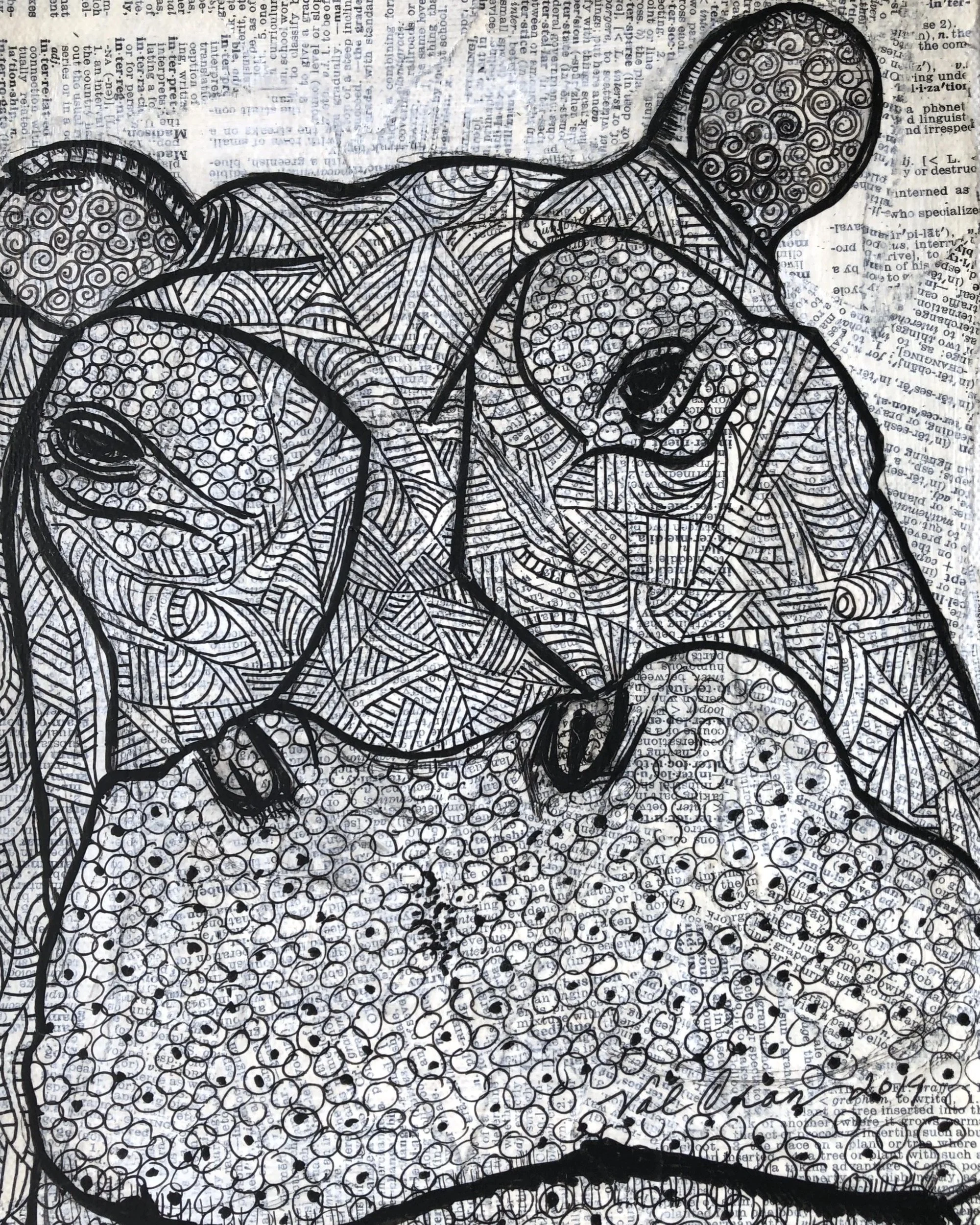 The Savanna Set: Hippo 8”x10” Mixed Media
