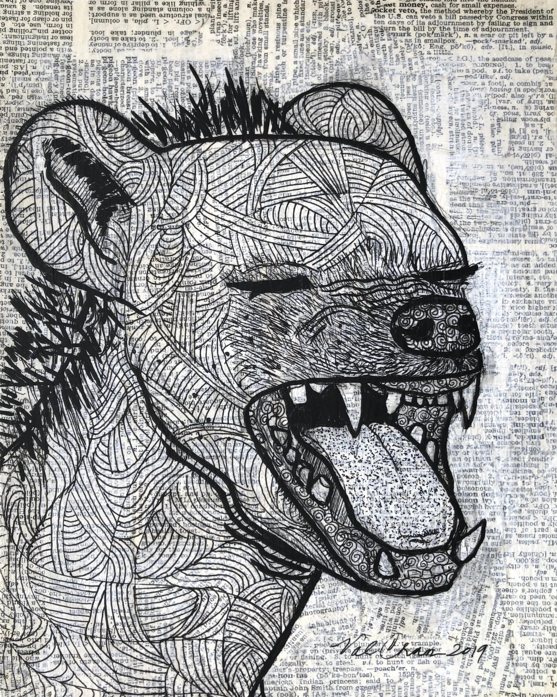 The Savanna Set: Hyena 8”x10” Mixed Media