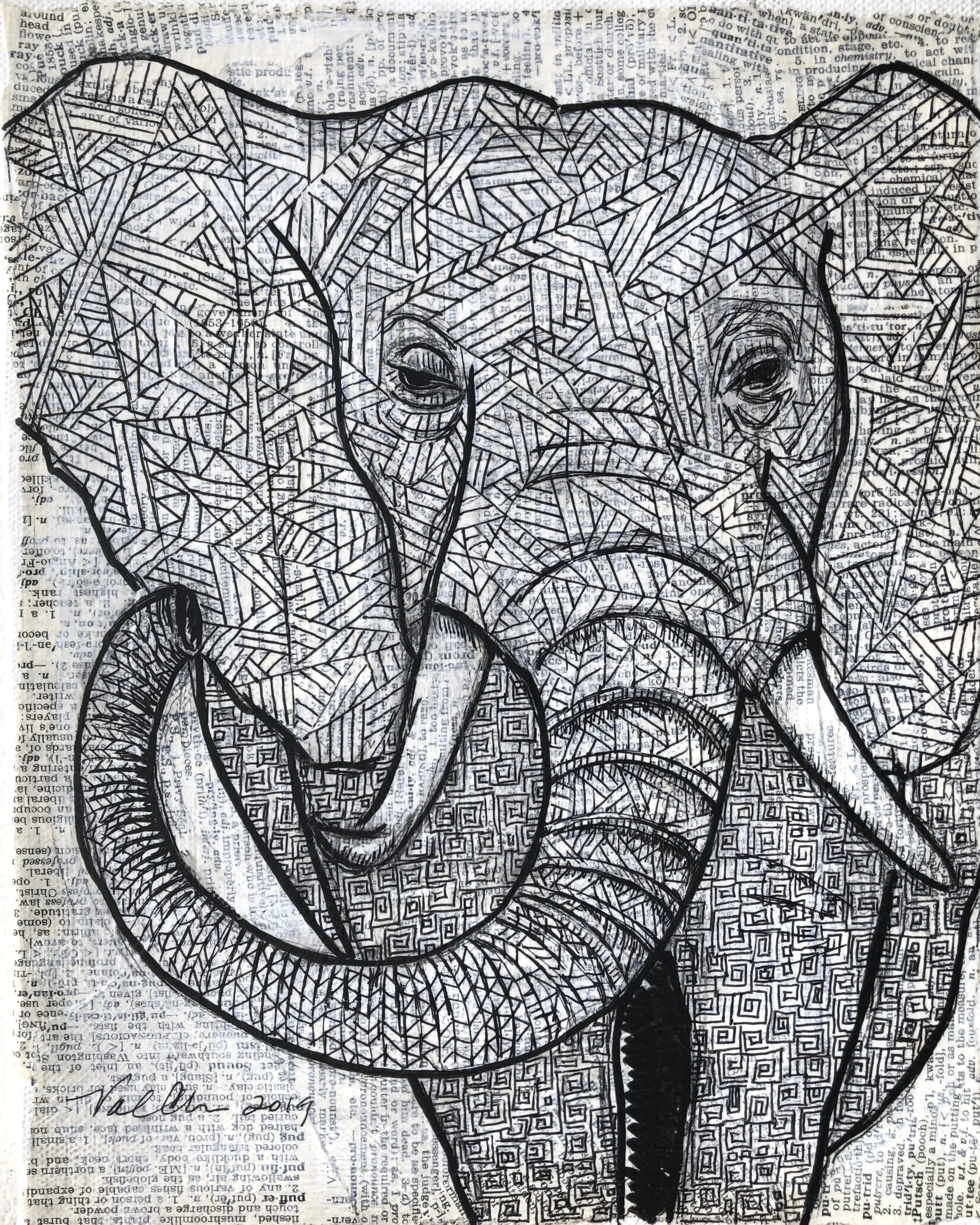 The Savanna Set: Elephant 8”x10” Mixed Media