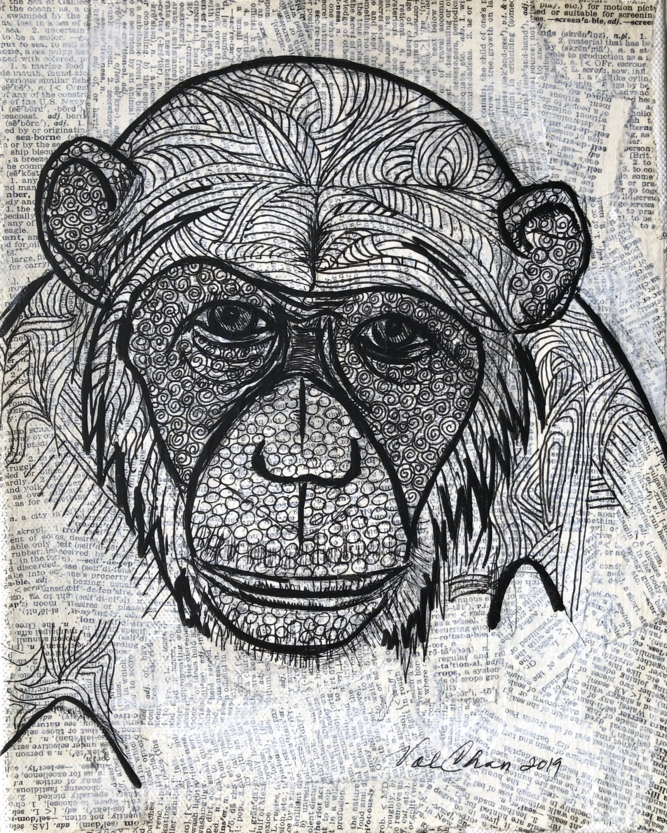 The Savanna Set: Chimp 8”x10” Mixed Media