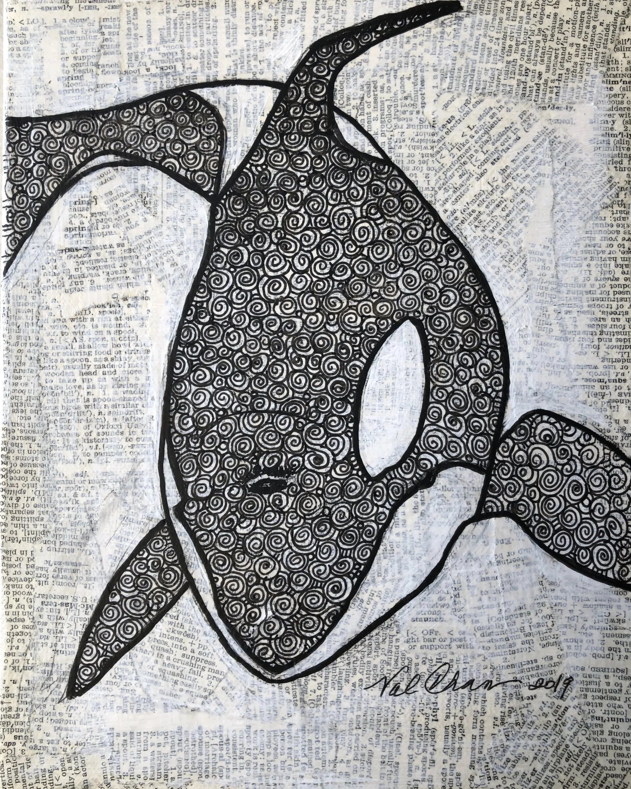 The Ocean Set: Orca 8”x10” Mixed Media