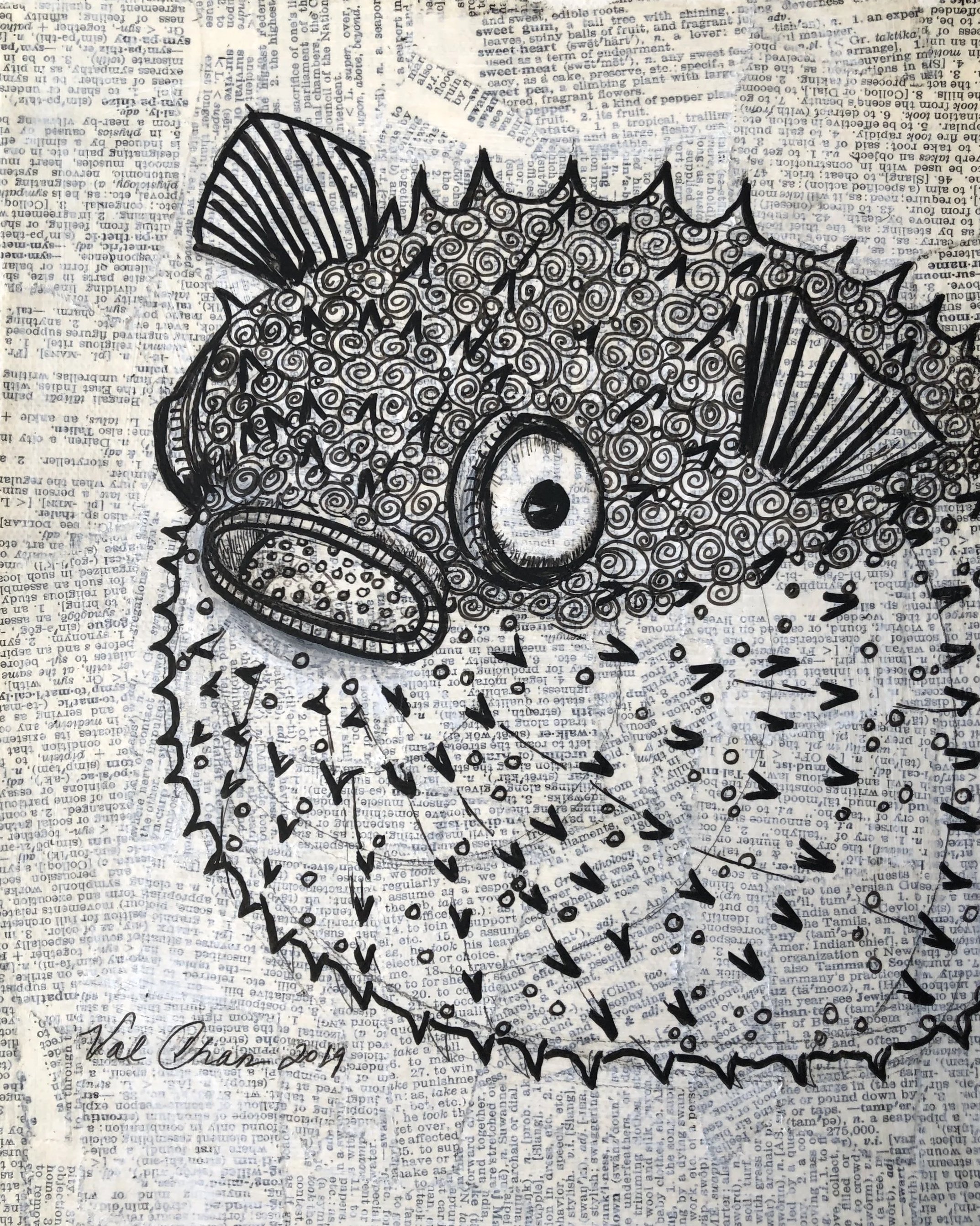 The Ocean Set: Puffer Fish 8”x10” Mixed Media