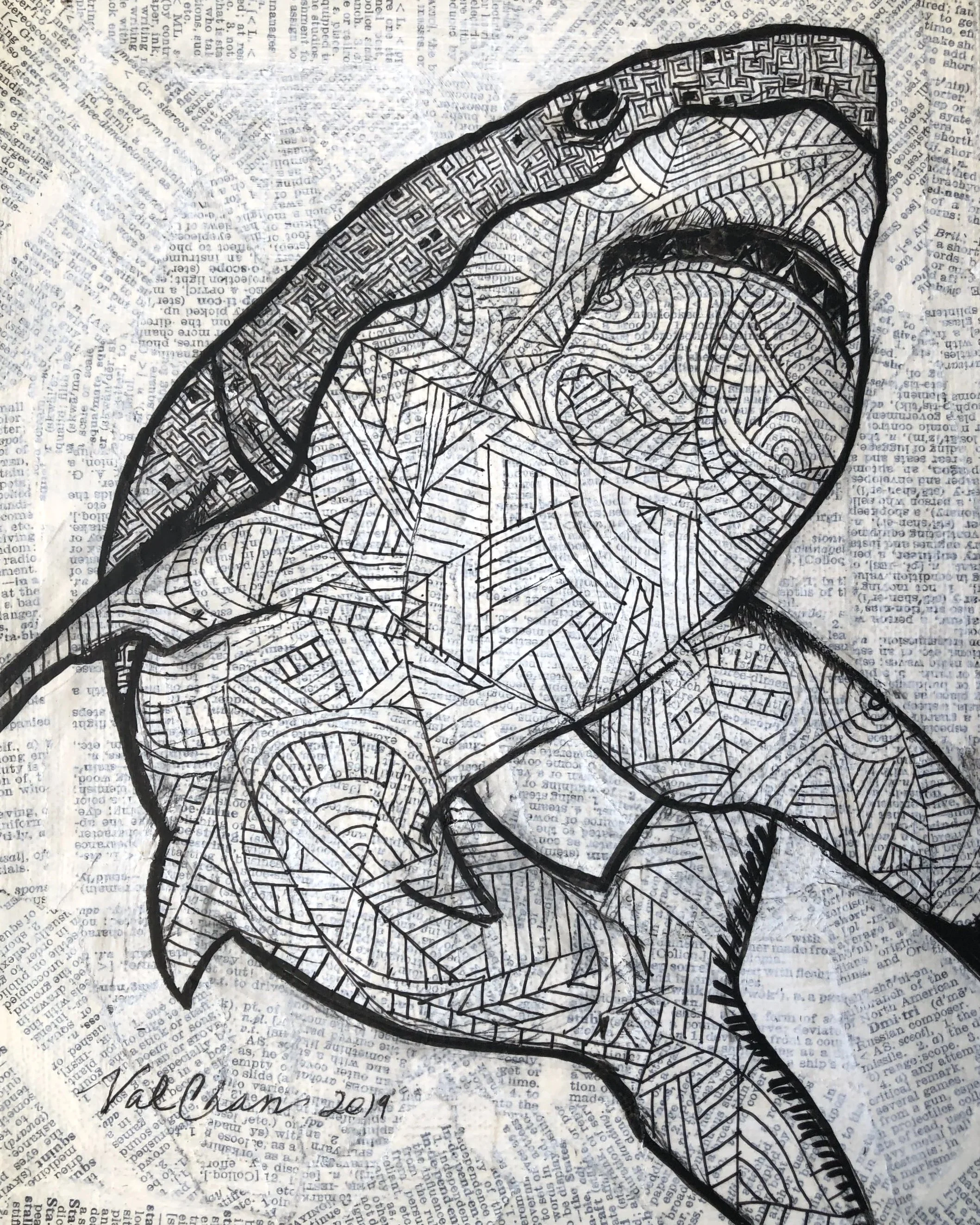 The Ocean Set: Shark 8”x10” Mixed Media