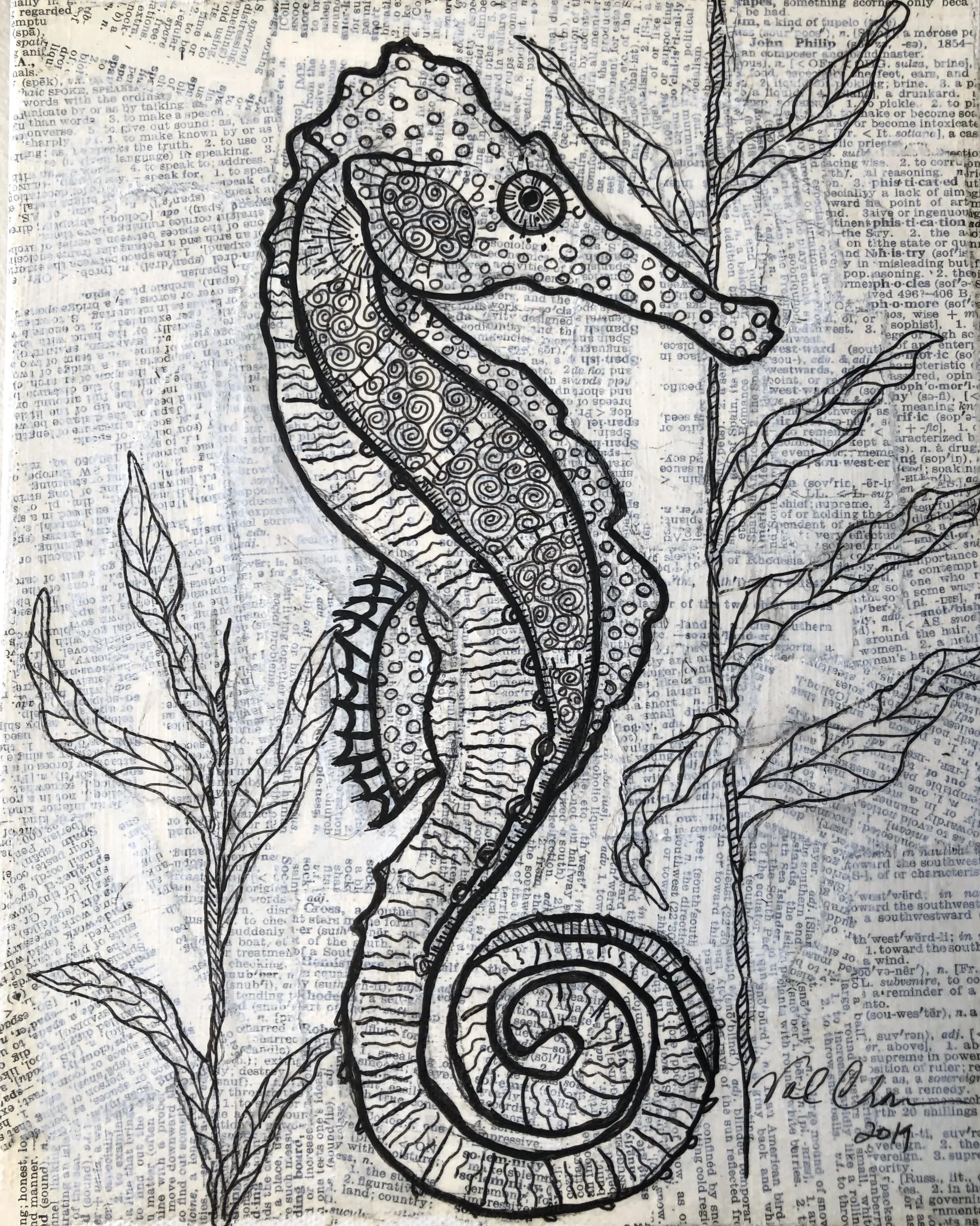 The Ocean Set: Seahorse 8”x10” Mixed Media