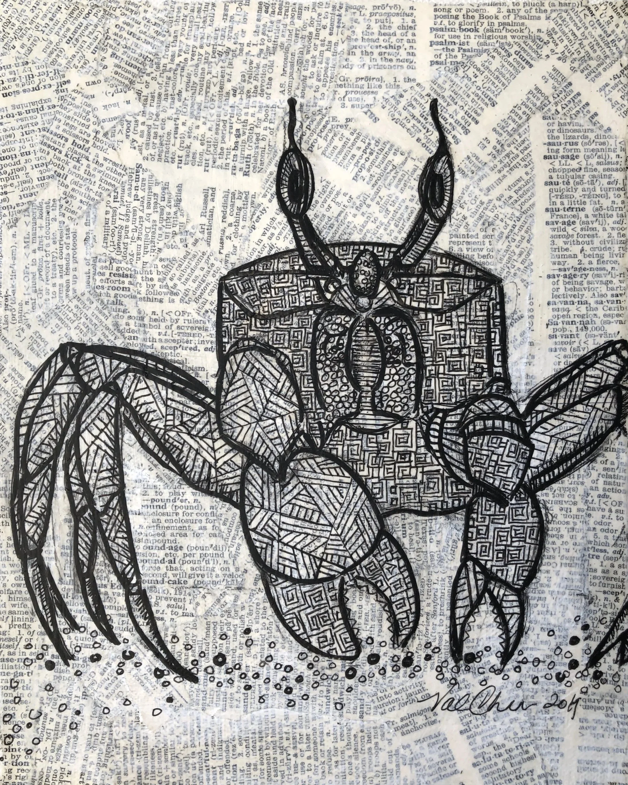 The Ocean Set: Ghost Crab 8”x10” Mixed Media