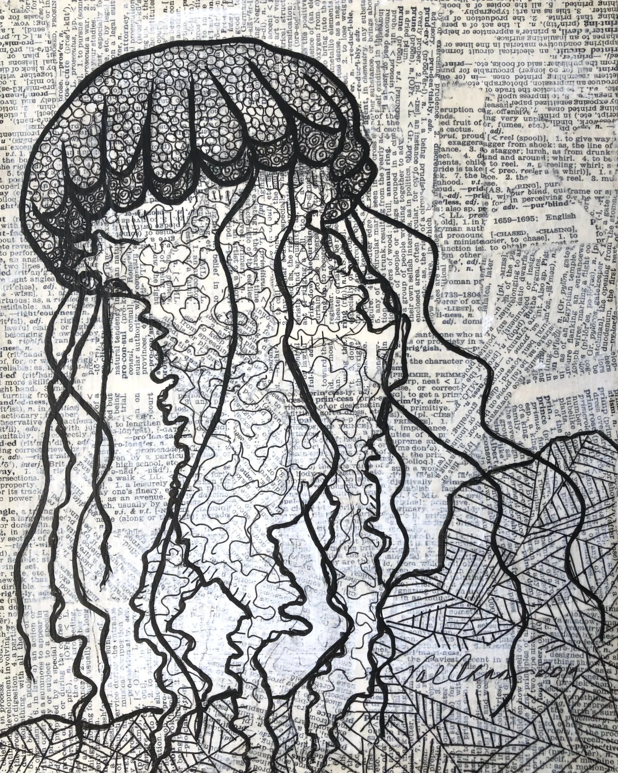The Ocean Set: Jellyfish 8”x10” Mixed Media