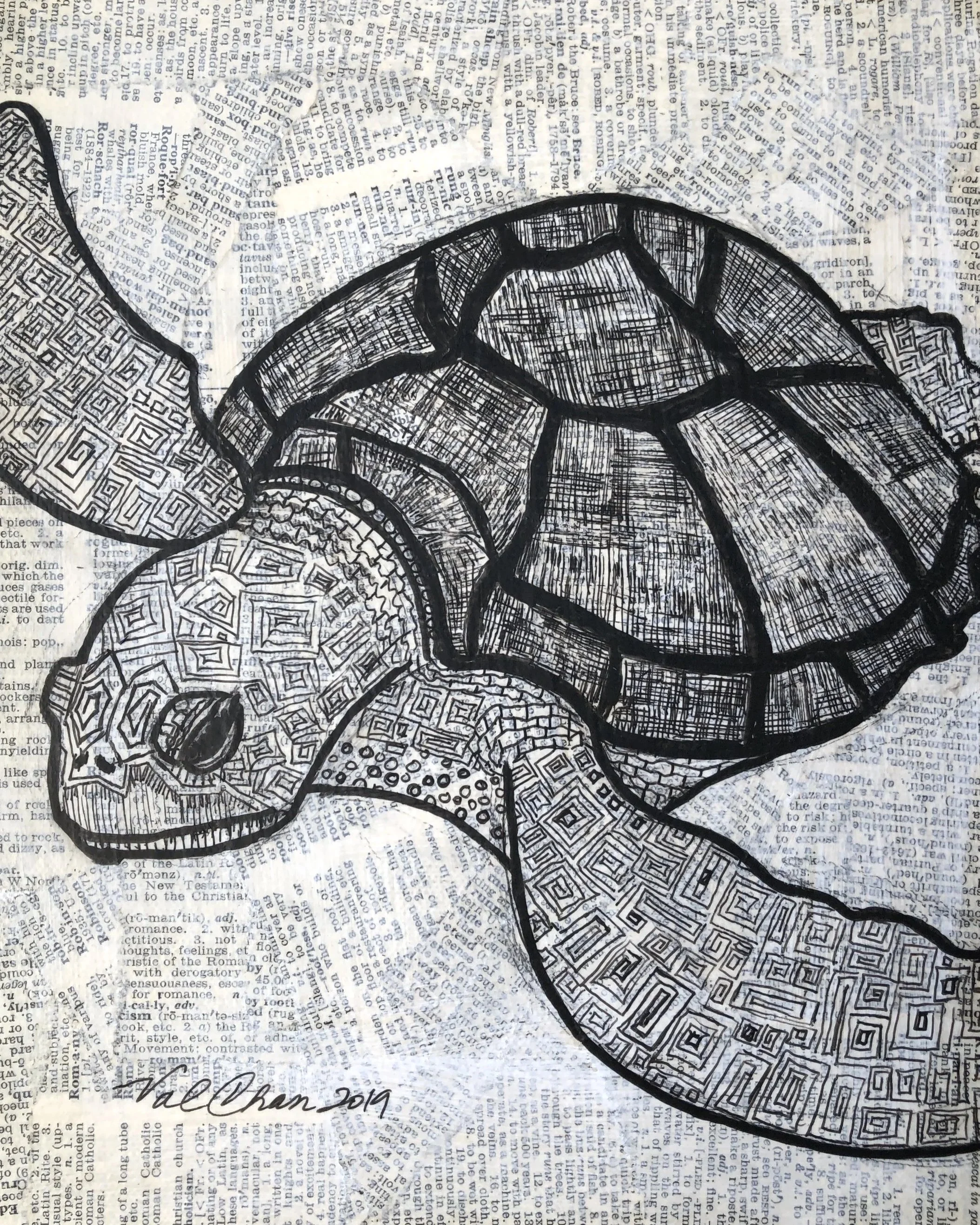 The Ocean Set: Sea Turtle 8”x10” Mixed Media