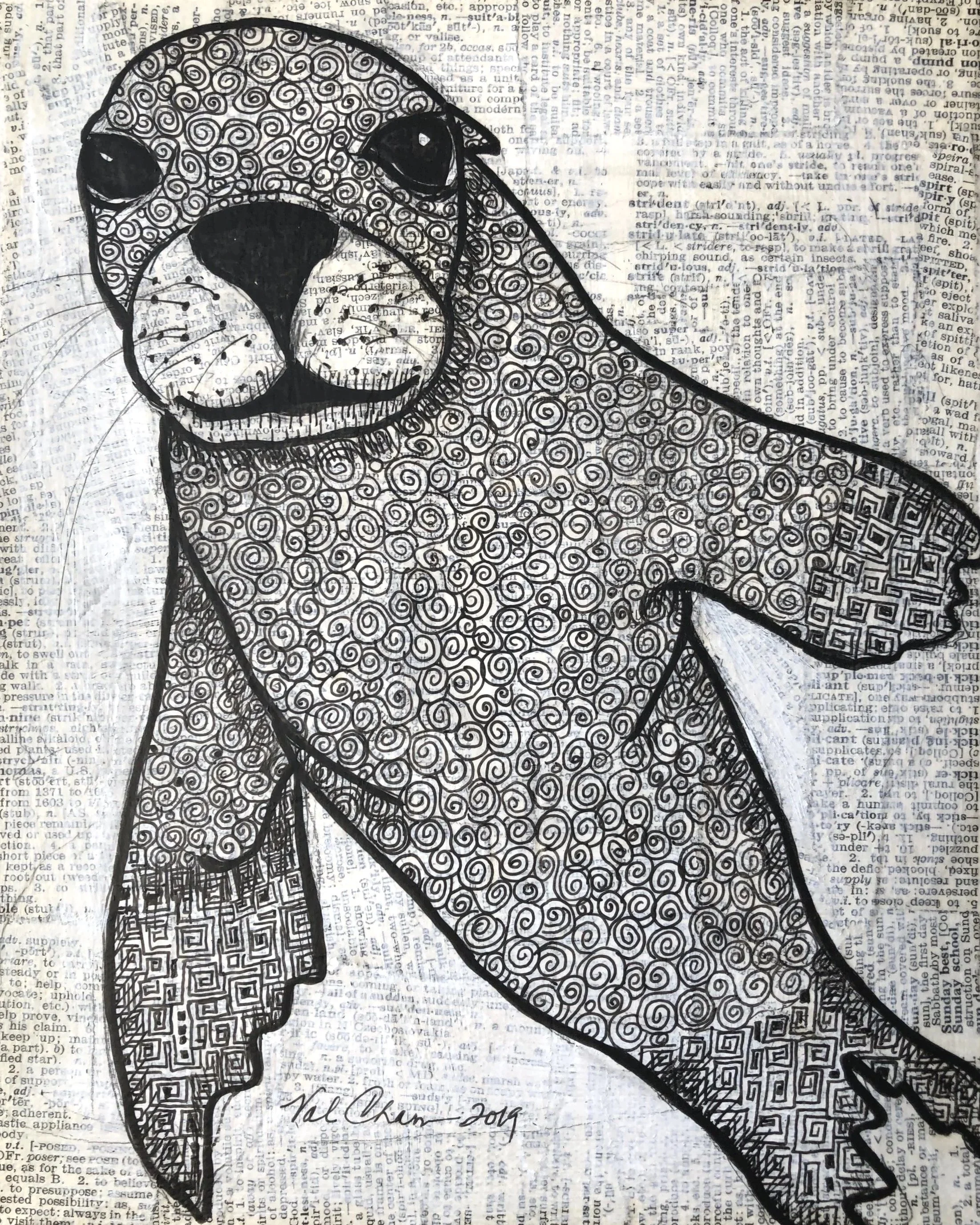 The Ocean Set: Sea Lion 8”x10” Mixed Media