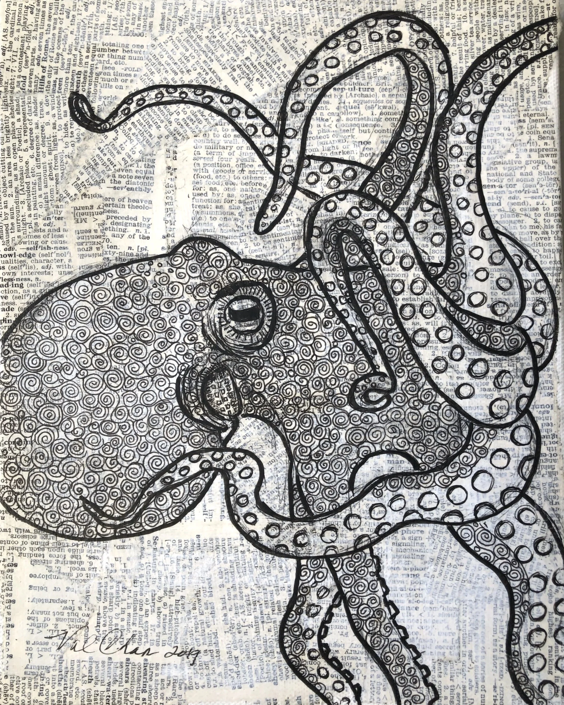 The Ocean Set: Octopus 8”x10” Mixed Media