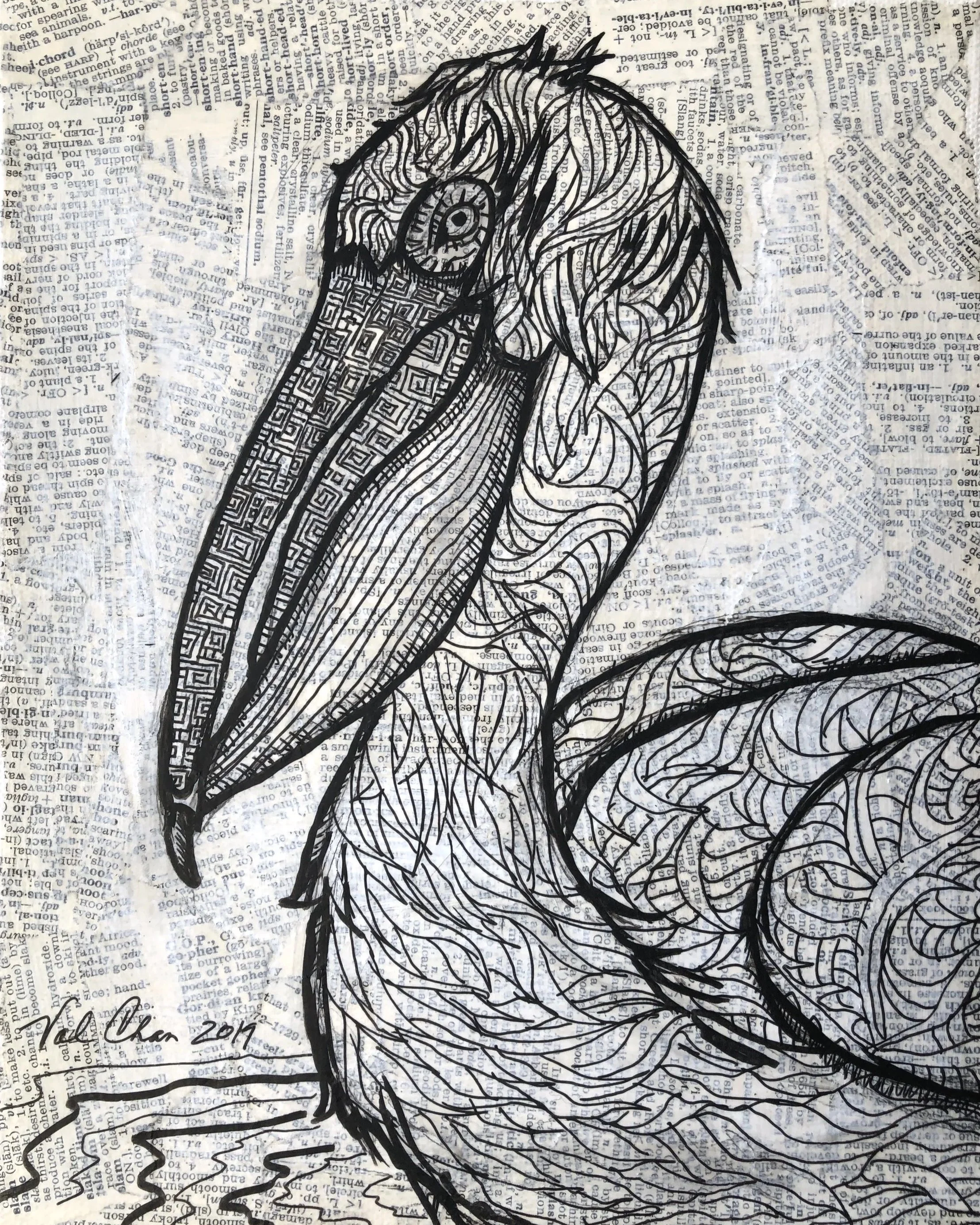 The Ocean Set: Pelican 8”x10” Mixed Media