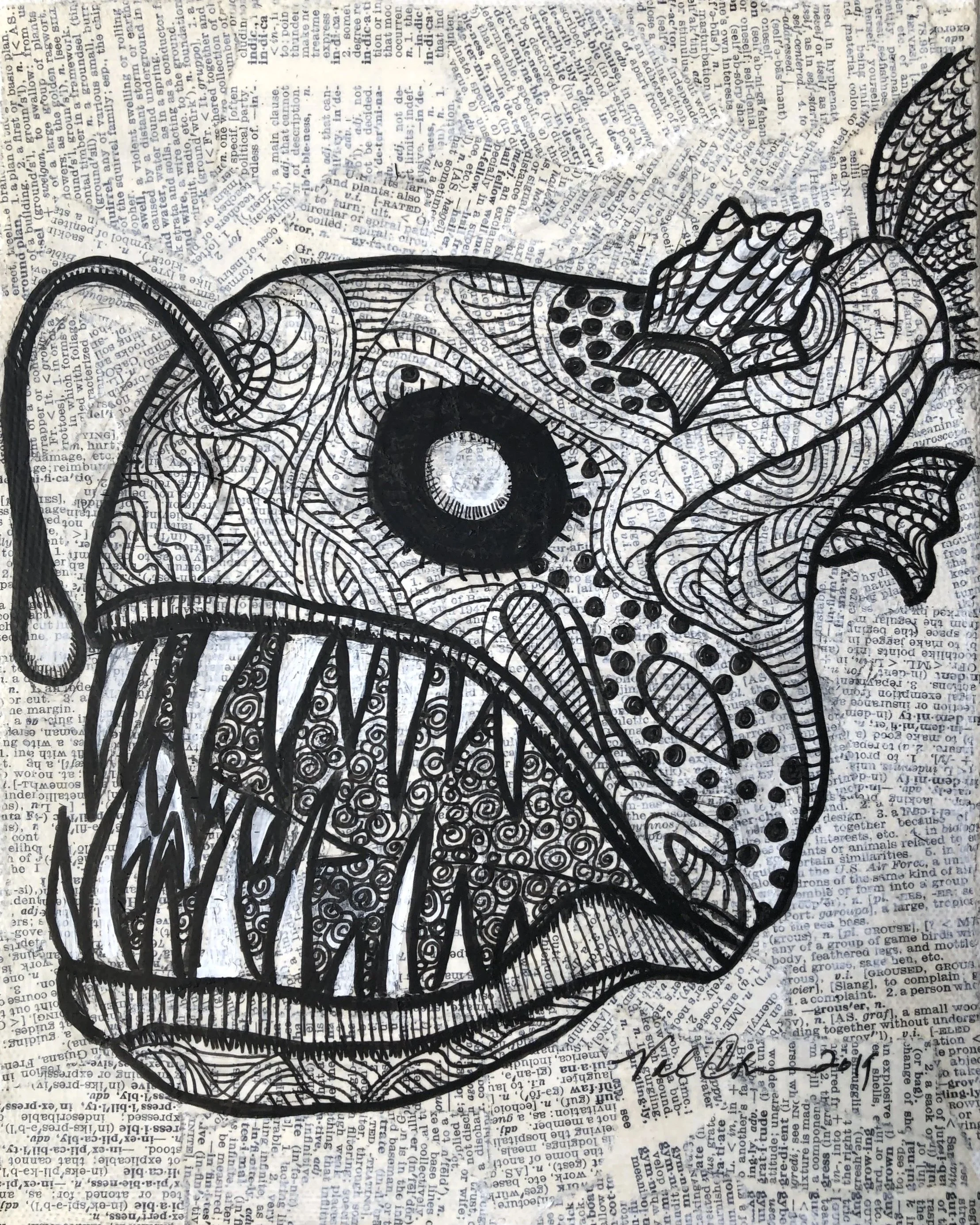 The Ocean Set: Angler Fish 8”x10” Mixed Media