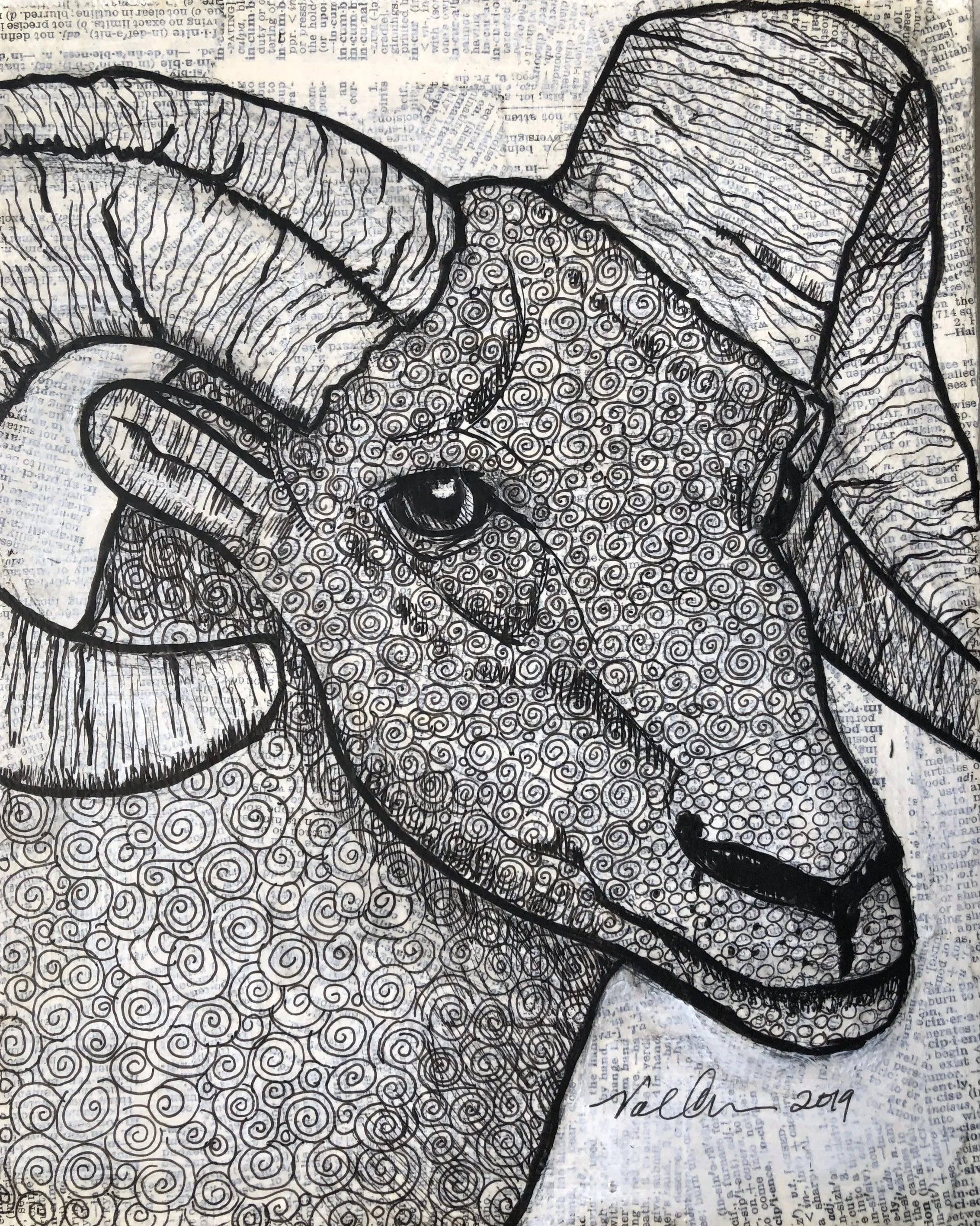 Bonus Animaux: Ram 8”x10” Mixed Media