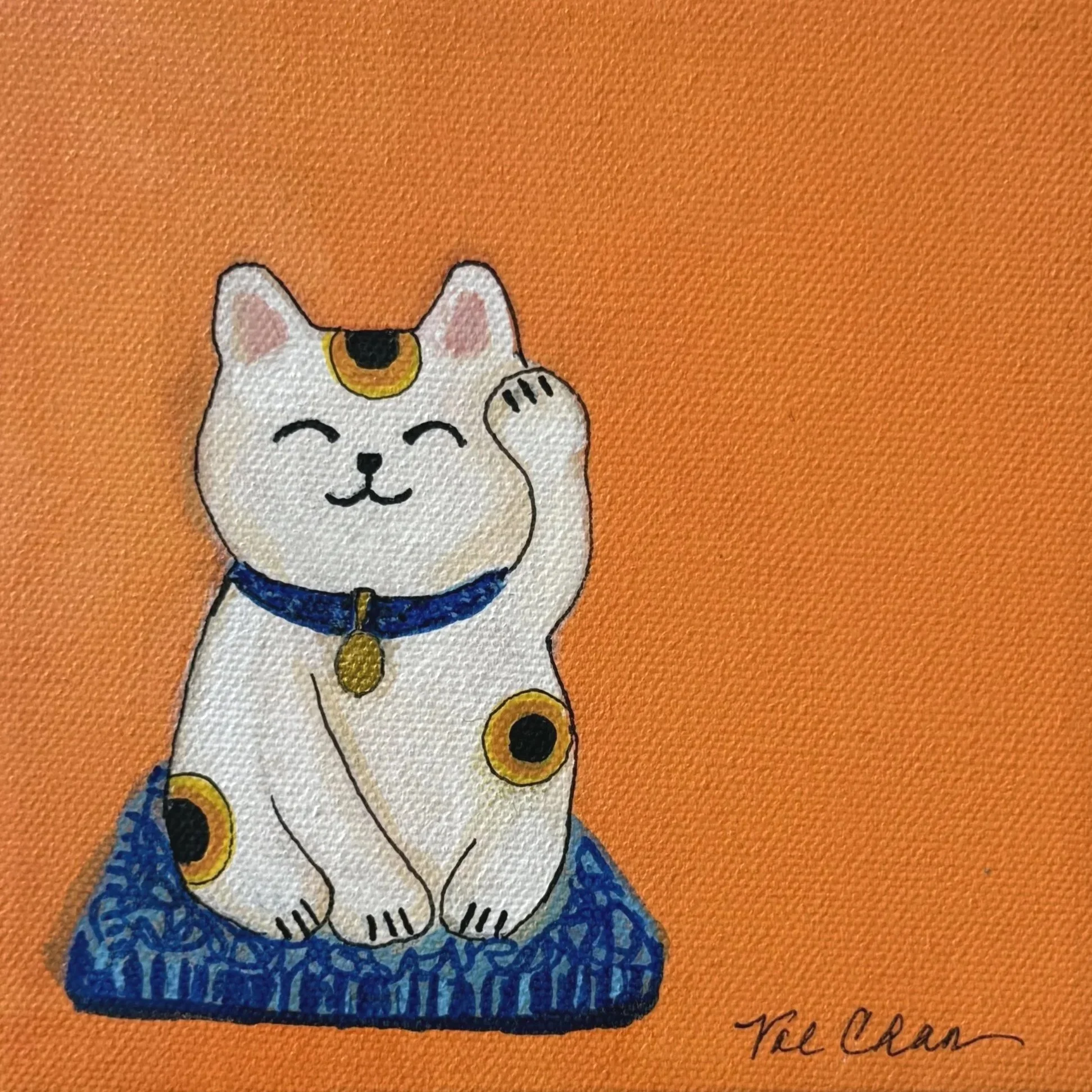 Orange Sherbet Maneki Neko 6”x6” Acrylic