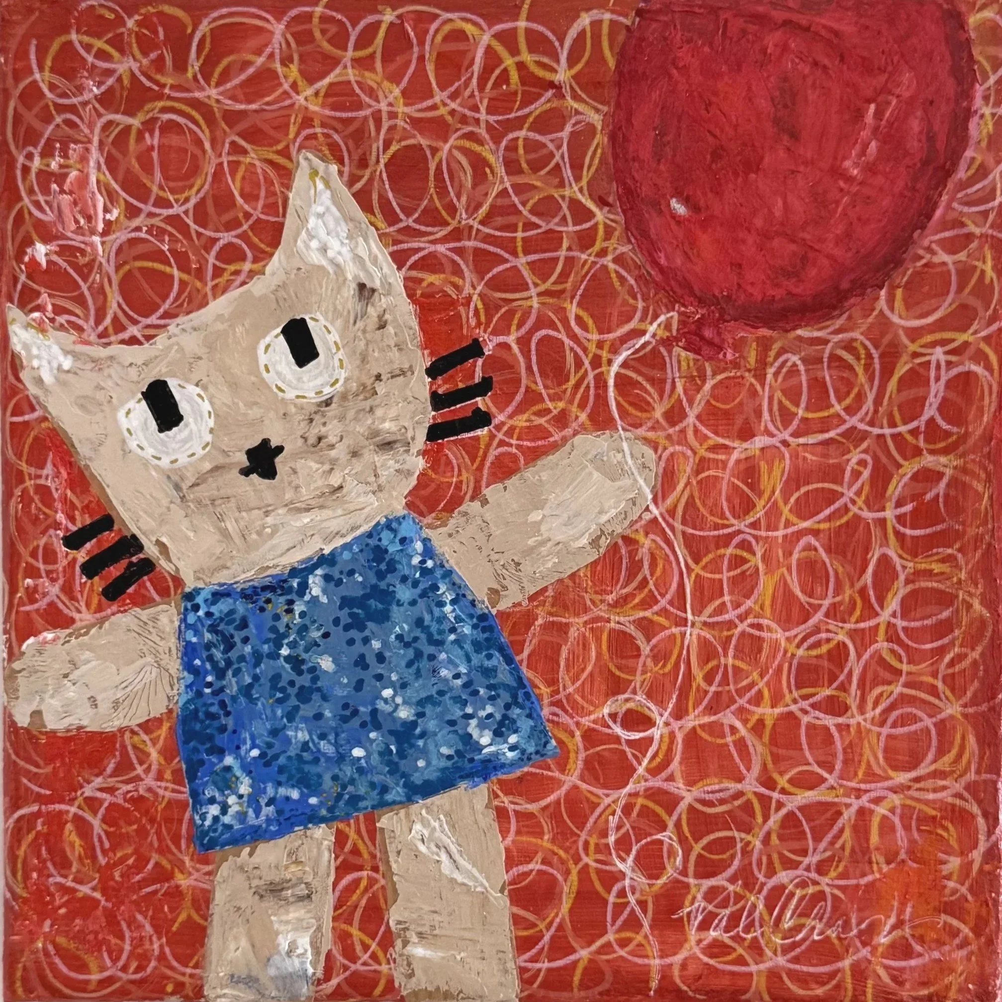 Dumpster Kitty’s Red Balloon 6”x6” Mixed Media
