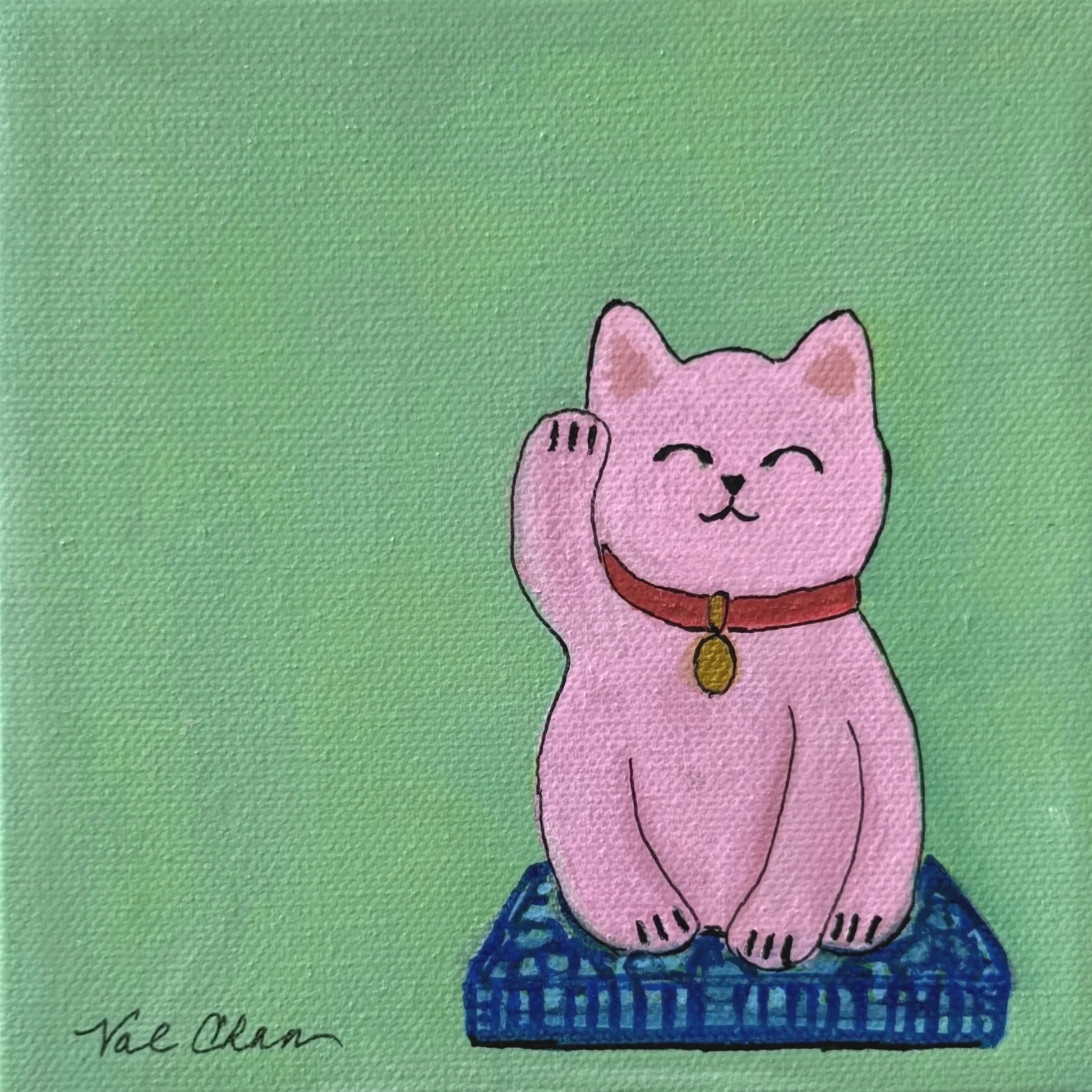 Lime Sherbet Maneki Neko 6”x6” Acrylic