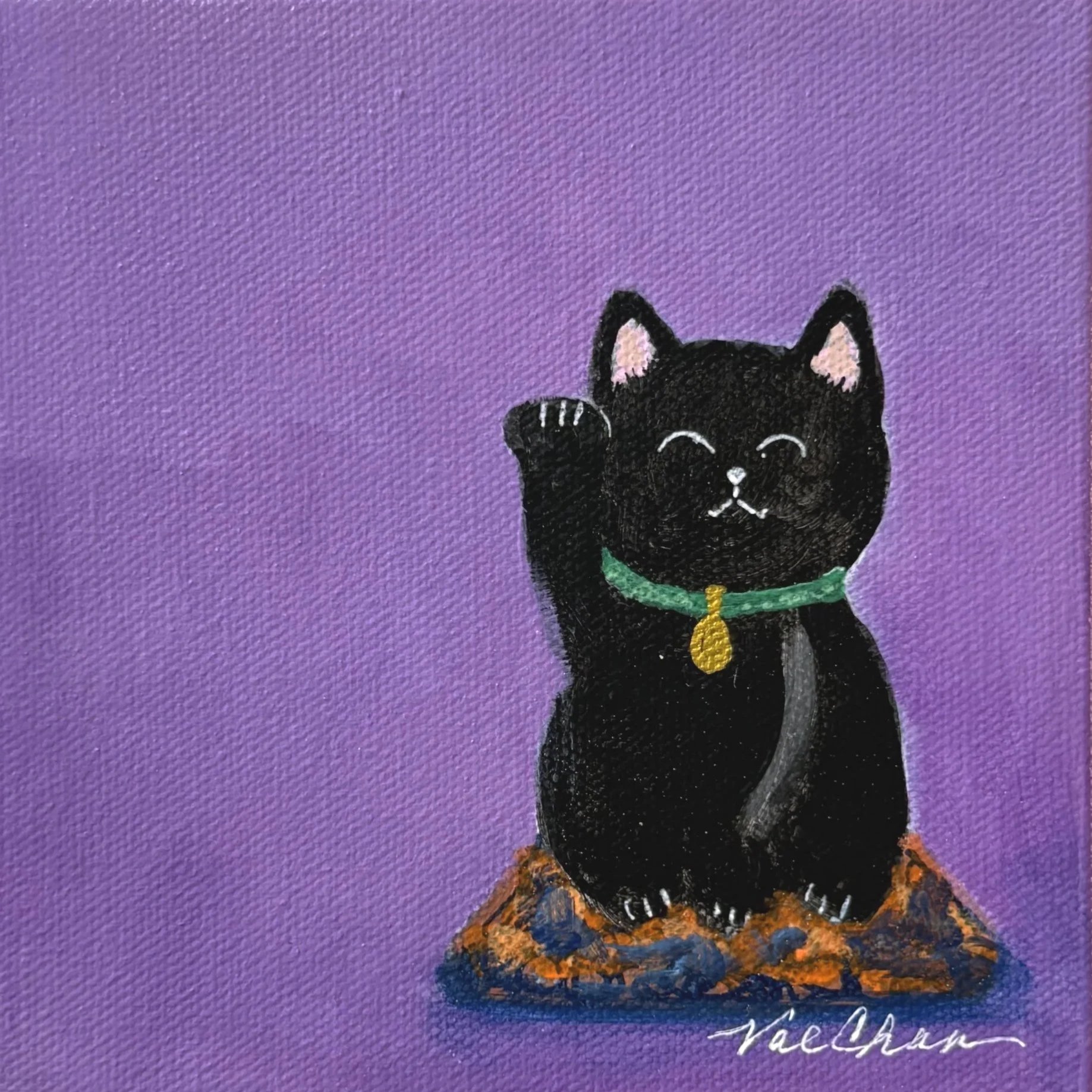Grape Sherbet Maneki Neko 6”x6” Acrylic