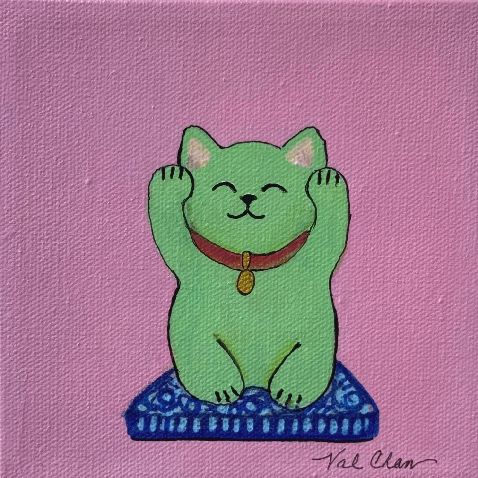Raspberry Sherbet Maneki Neko 6”x6” Acrylic