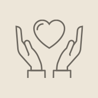 Outline drawing of two hands holding a heart