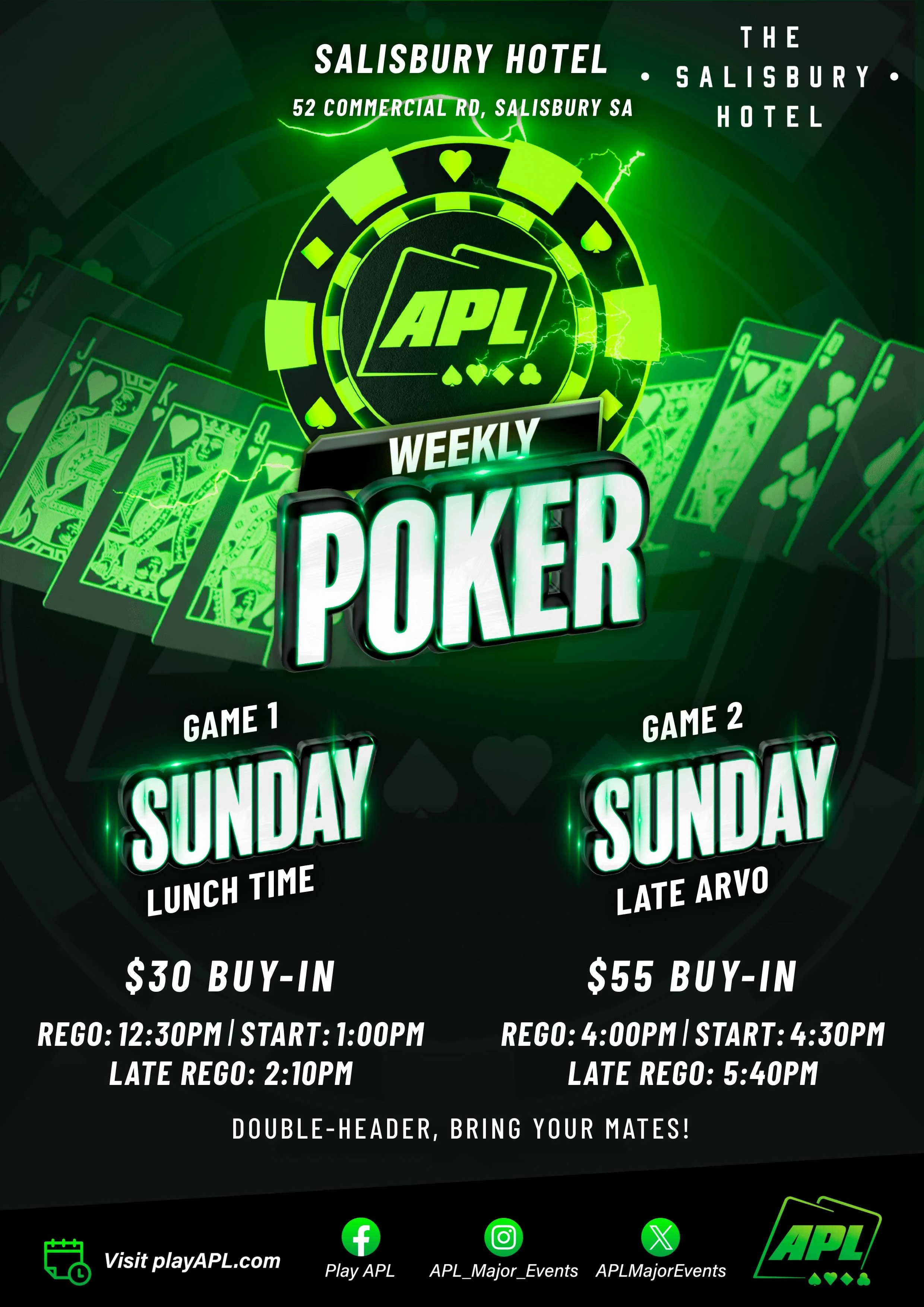 Sunday Double Header Poker at the Salisbury Hotel