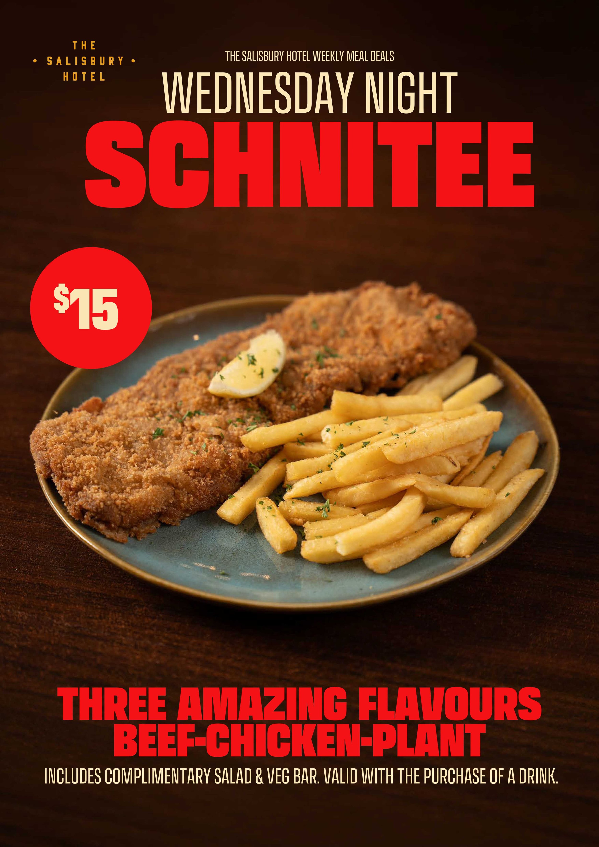 $15 Wednesday Schnitzel Specials in Salisbury