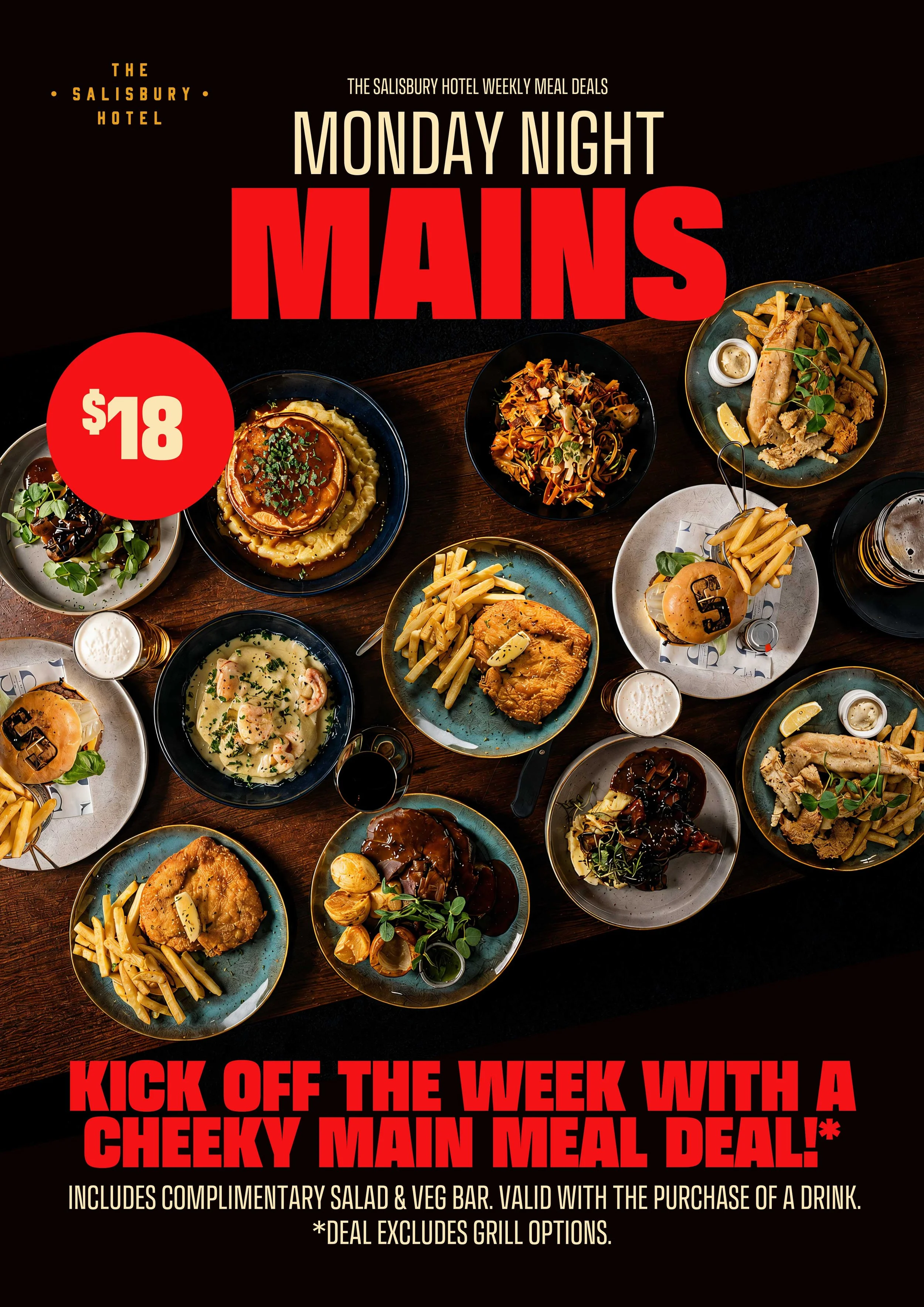$18 Monday Night Mains at Salisbury Hotel